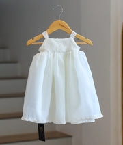Off-White Plain Organza Baptism Gown For Baby Girl [Ready To Ship: 6233]