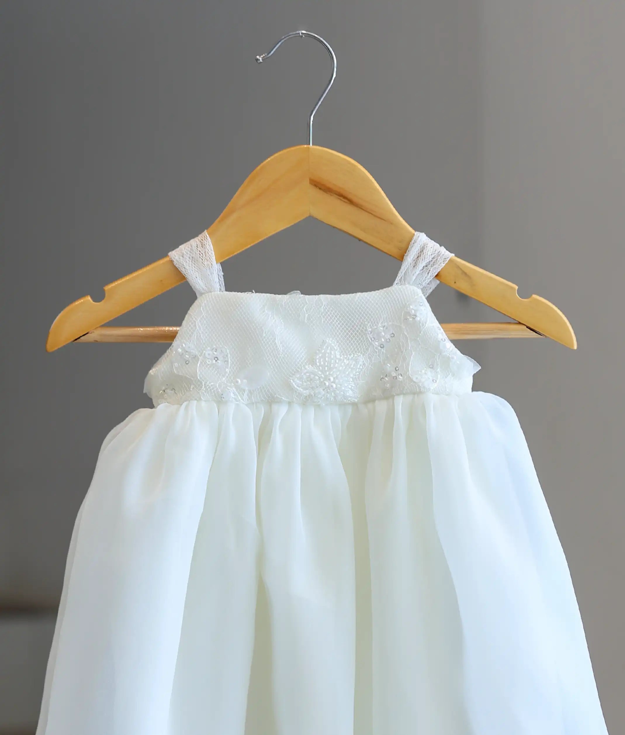Off-White Plain Organza Baptism Gown For Baby Girl [Ready To Ship: 6233]