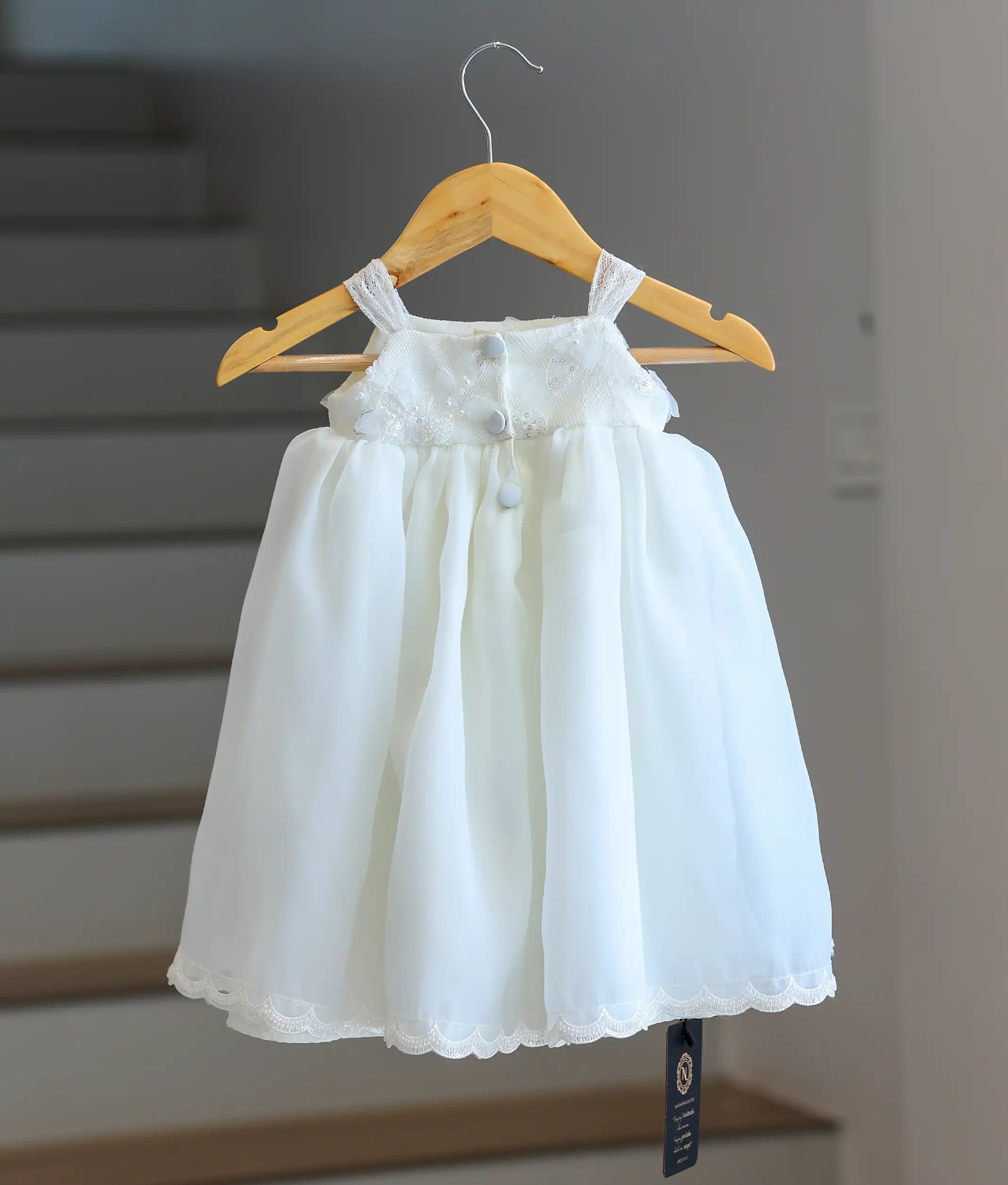 Off-White Plain Organza Baptism Gown For Baby Girl [Ready To Ship: 6233]