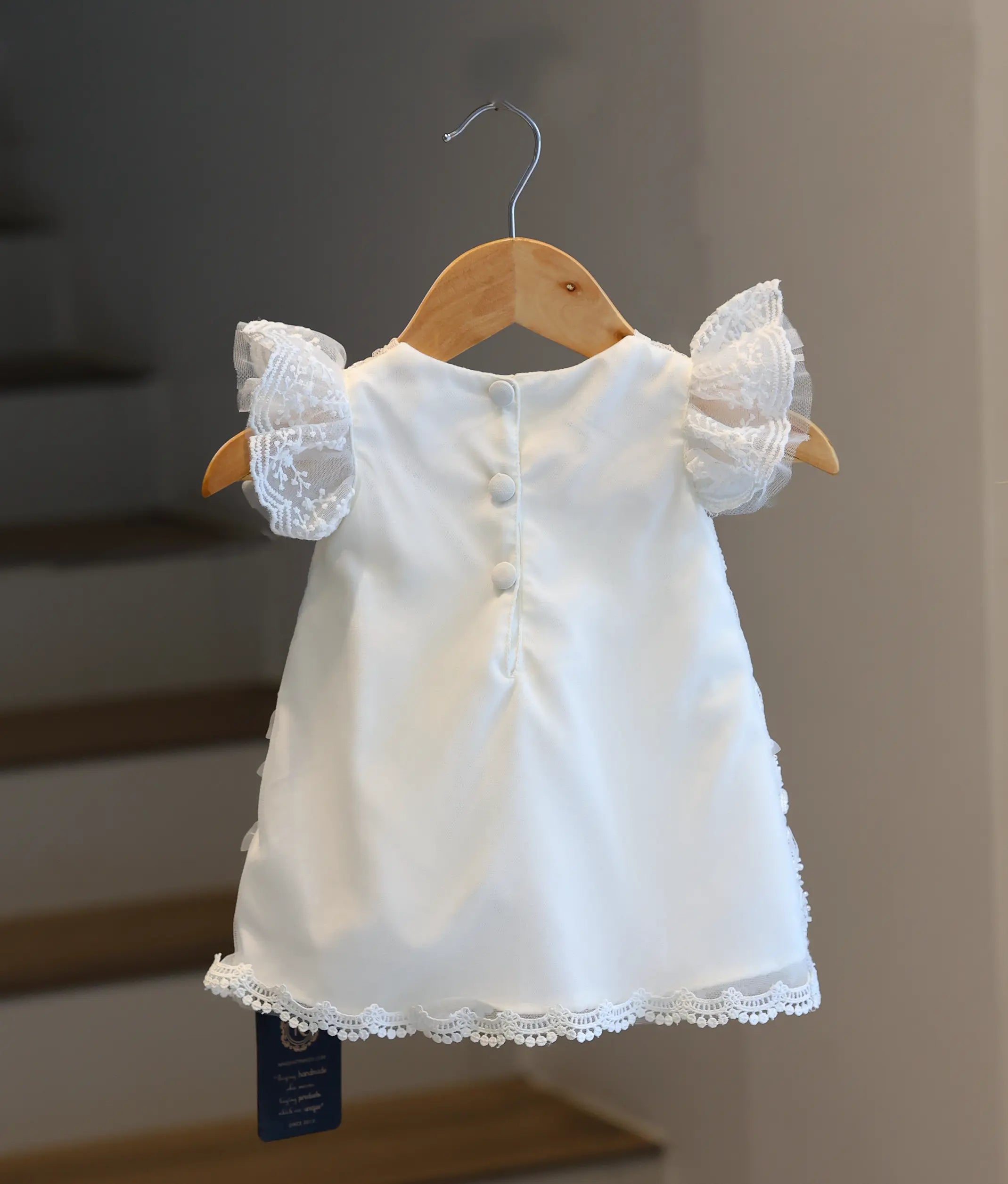 Off-White Embroidery Work Material Baptism Frock For Baby Girl [6235]