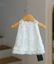 Off-White Embroidery Work Material Baptism Frock For Baby Girl [6236]