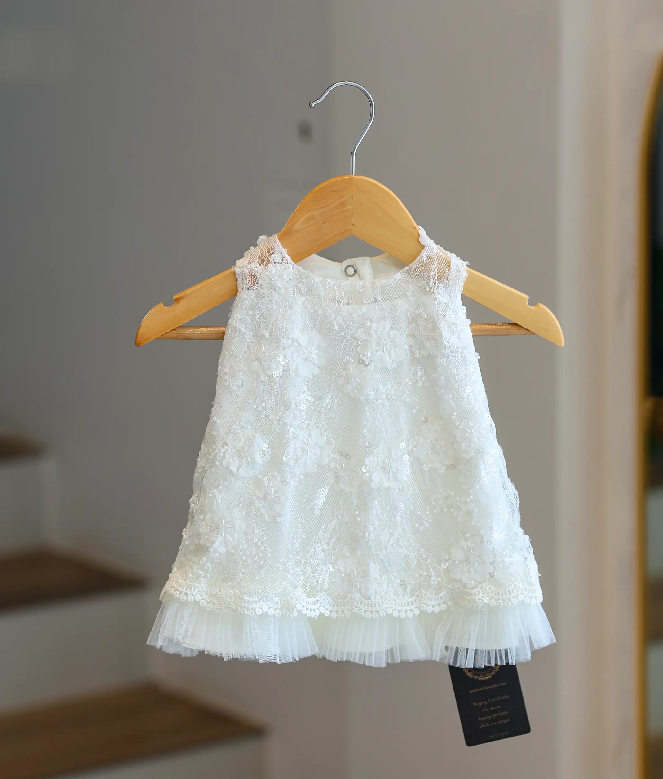 Off-White Embroidery Work Material Baptism Frock For Baby Girl [6236]