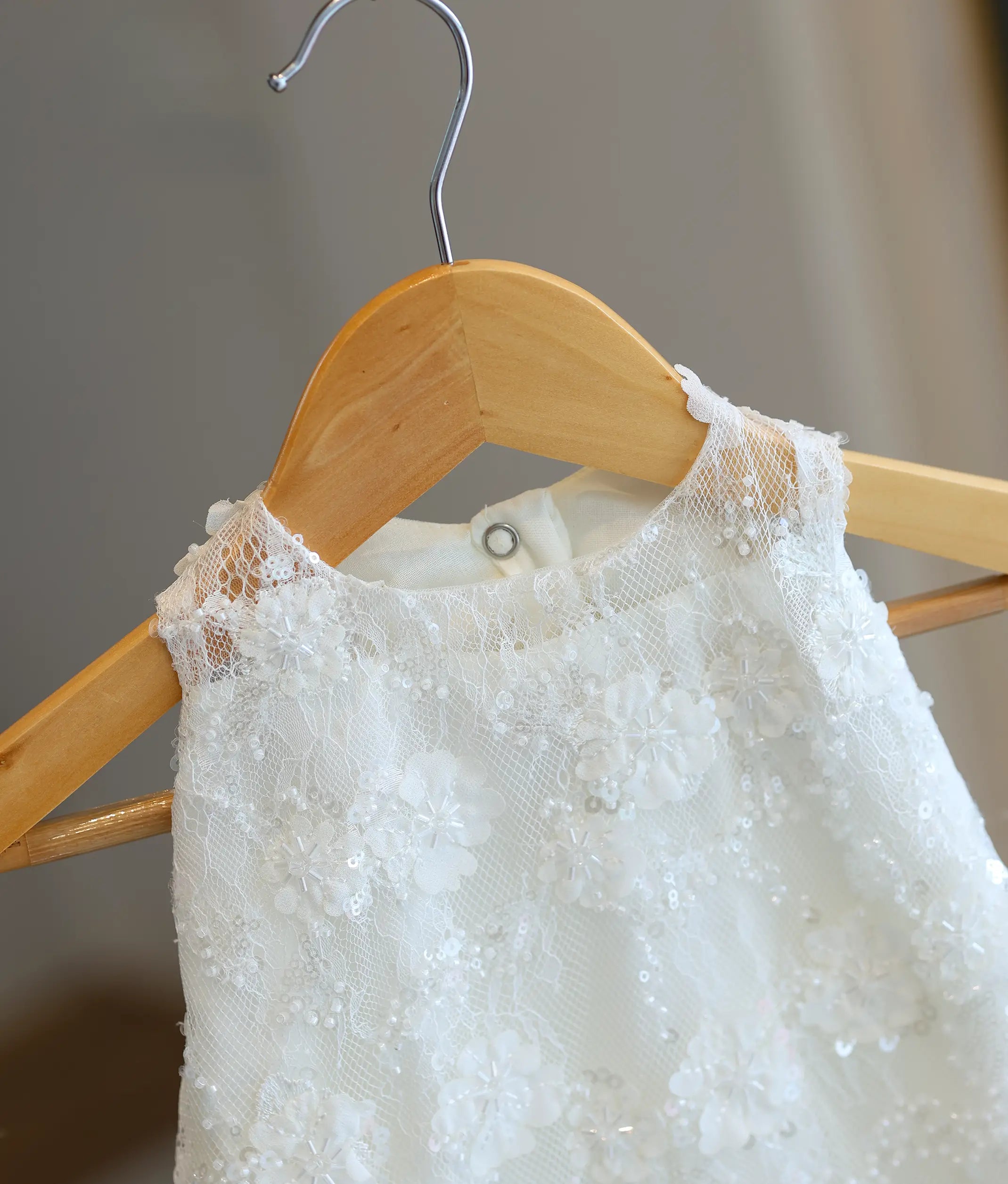 Off-White Embroidery Work Material Baptism Frock For Baby Girl [6236]
