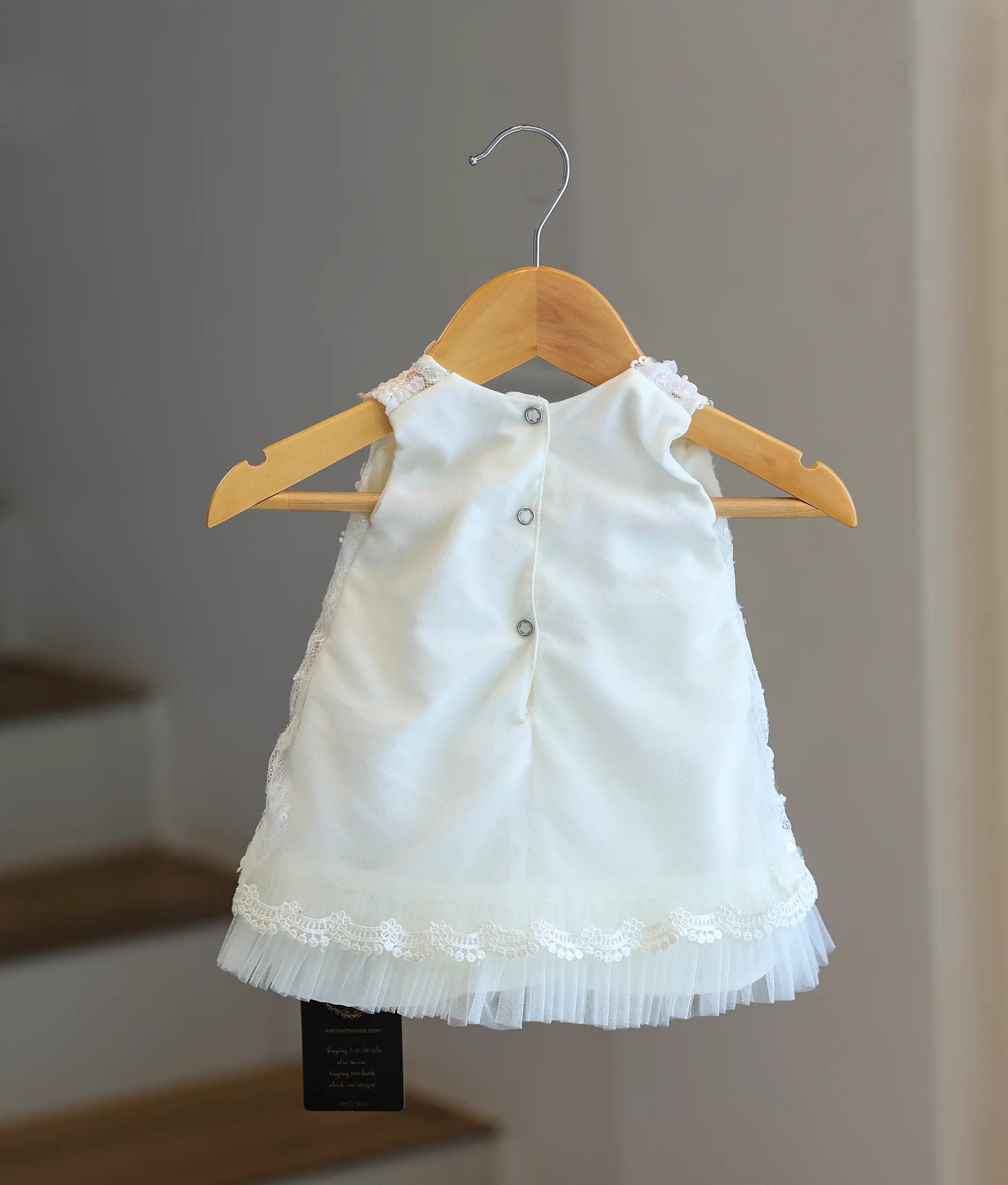 Off-White Embroidery Work Material Baptism Frock For Baby Girl [6236]