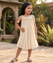 Off-white Striped Cotton Frock for Baby Girls [6237]