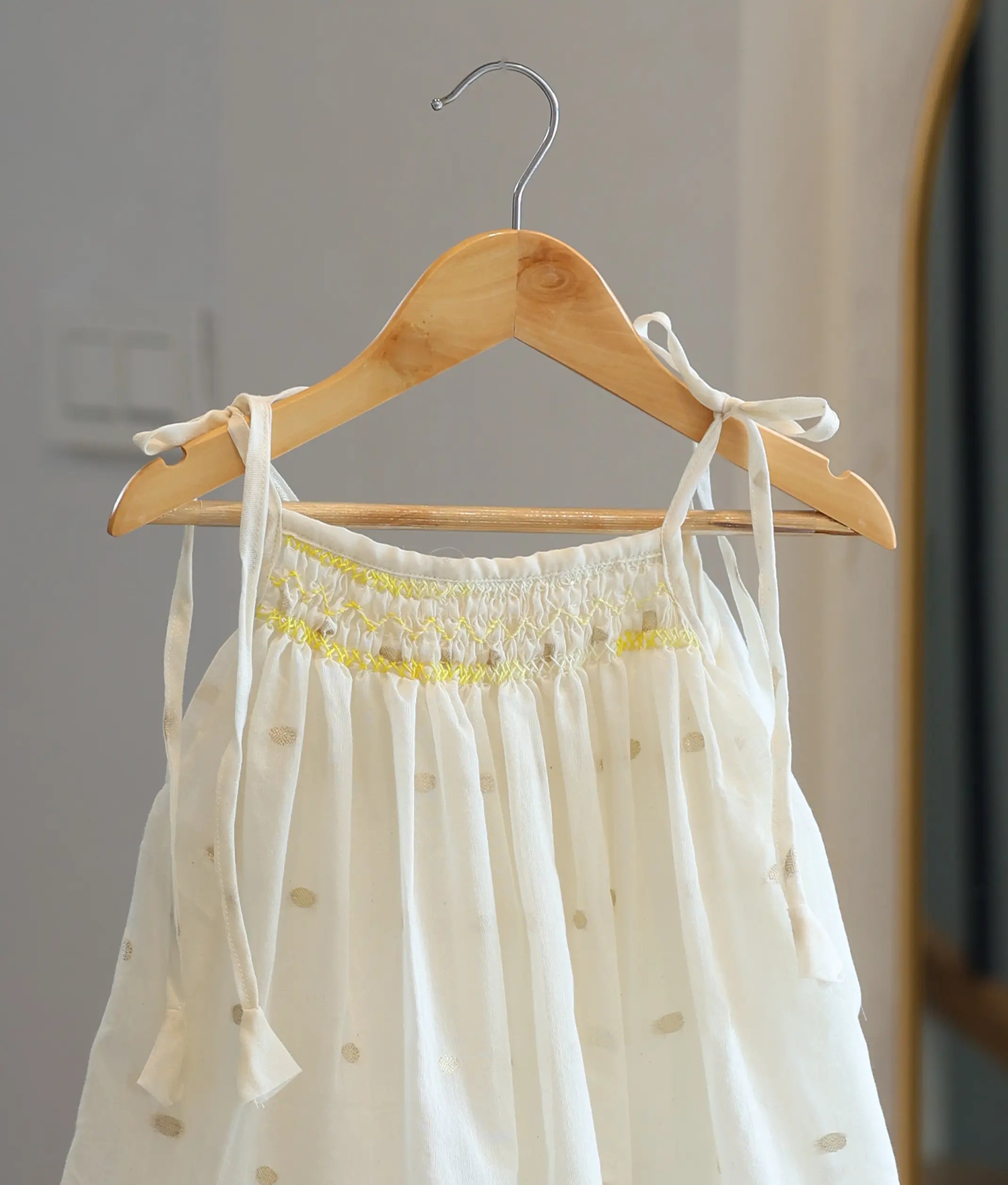 Off-white Golden Motifs Cotton Frock for Baby Girls [6239]
