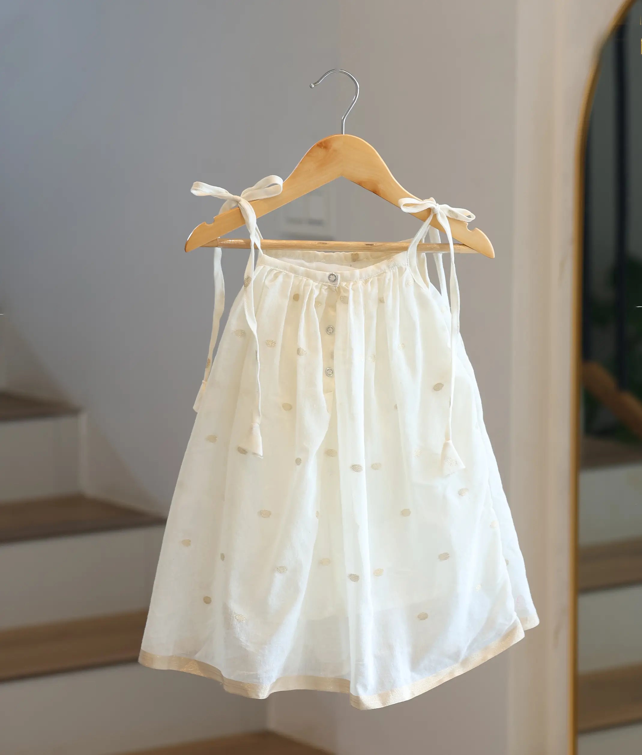 Off-white Golden Motifs Cotton Frock for Baby Girls [6239]