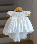 Off-White Laser Organza High-Low Baptism Frock For Baby Girl [Ready To Ship: 6245]