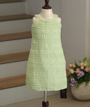 Pista Green Work Material Textured A-Line Frock For Baby Girl [6246]