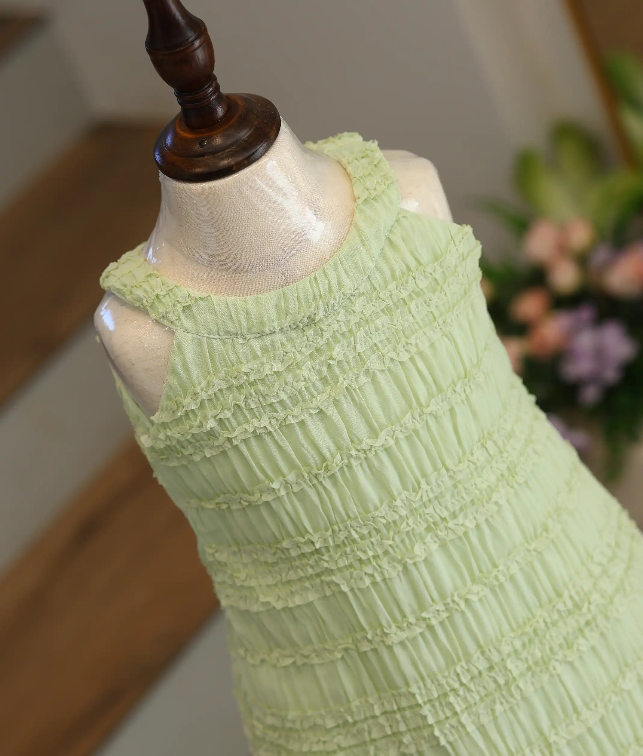 Pista Green Work Material Textured A-Line Frock For Baby Girl [6246]