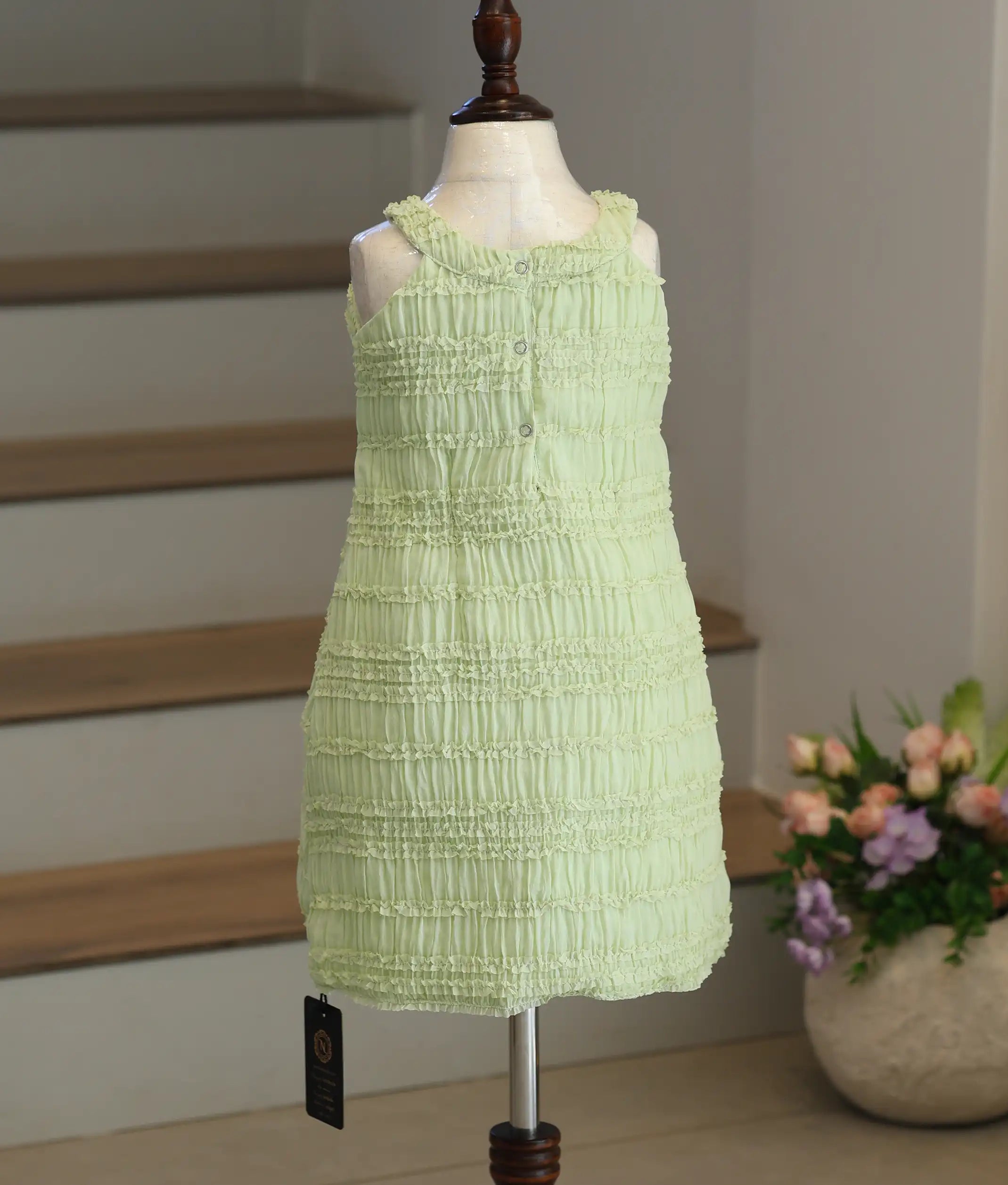 Pista Green Work Material Textured A-Line Frock For Baby Girl [6246]
