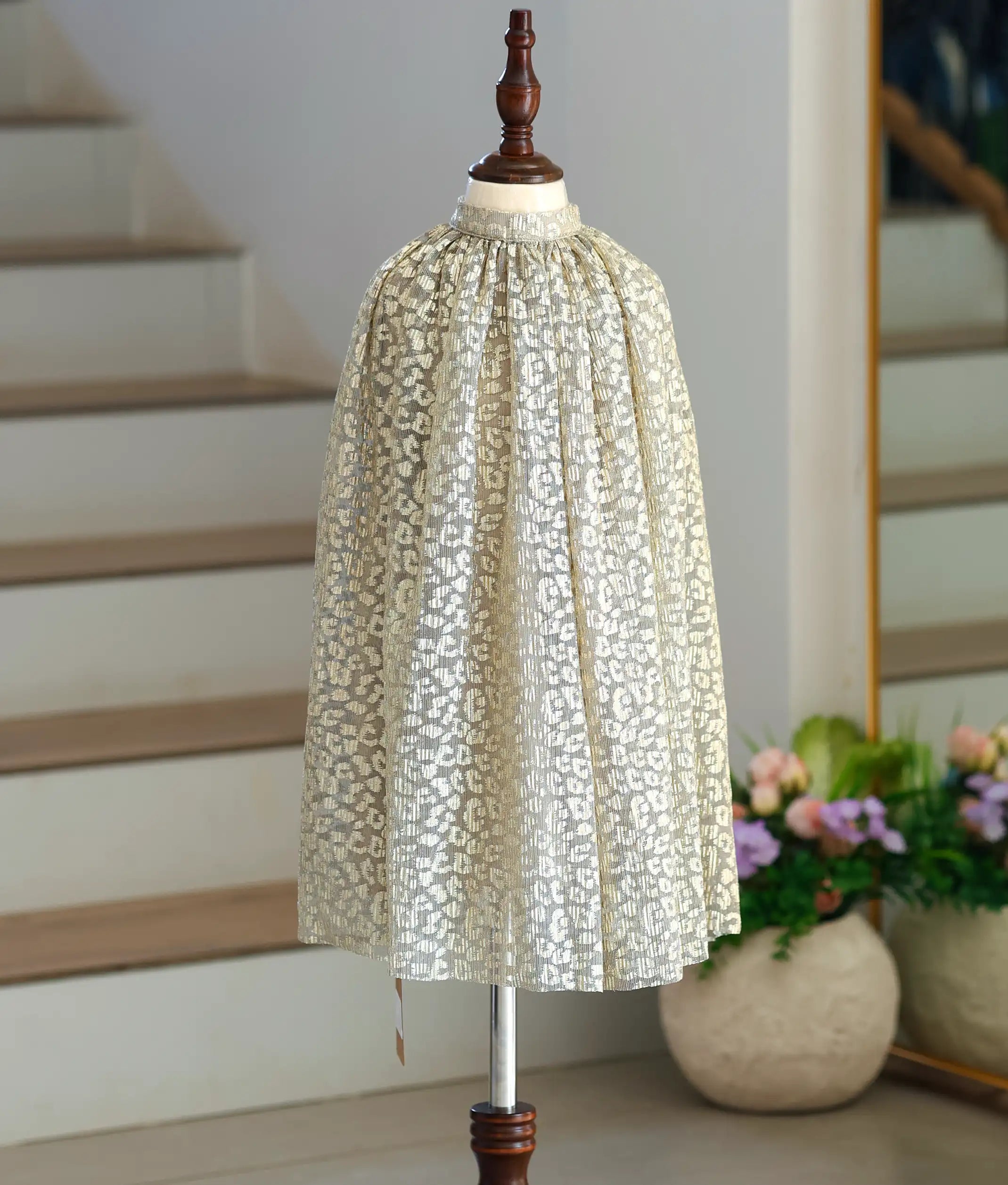 Gold Crush Metallic knit Textured A-Line Frock for Baby Girl [6247]