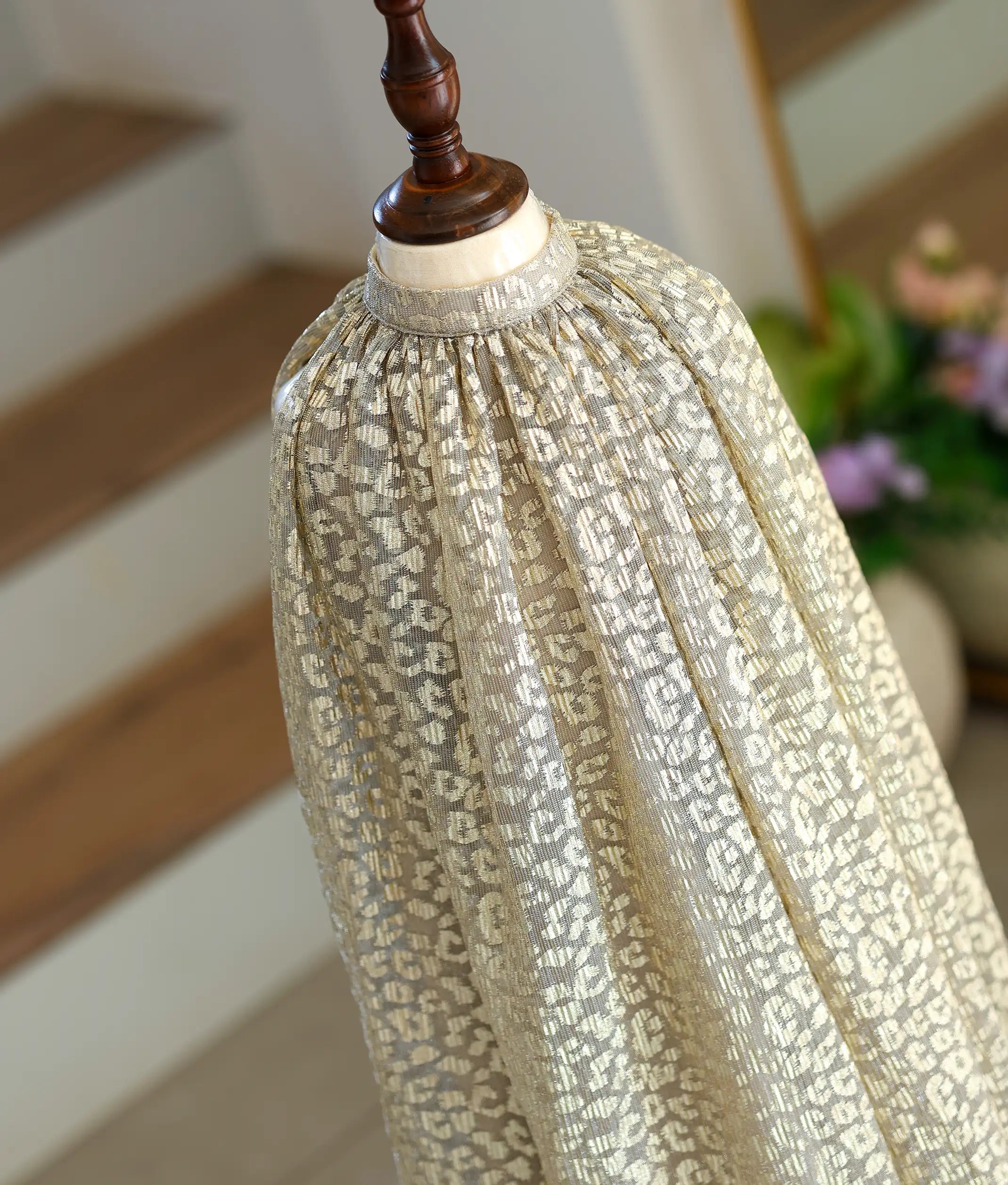 Gold Crush Metallic knit Textured A-Line Frock for Baby Girl [6247]