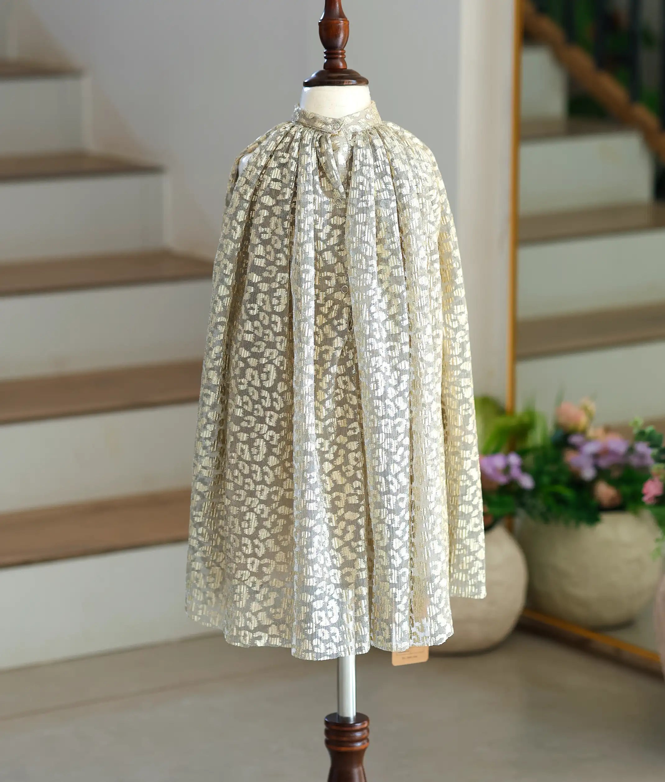 Gold Crush Metallic knit Textured A-Line Frock for Baby Girl [6247]