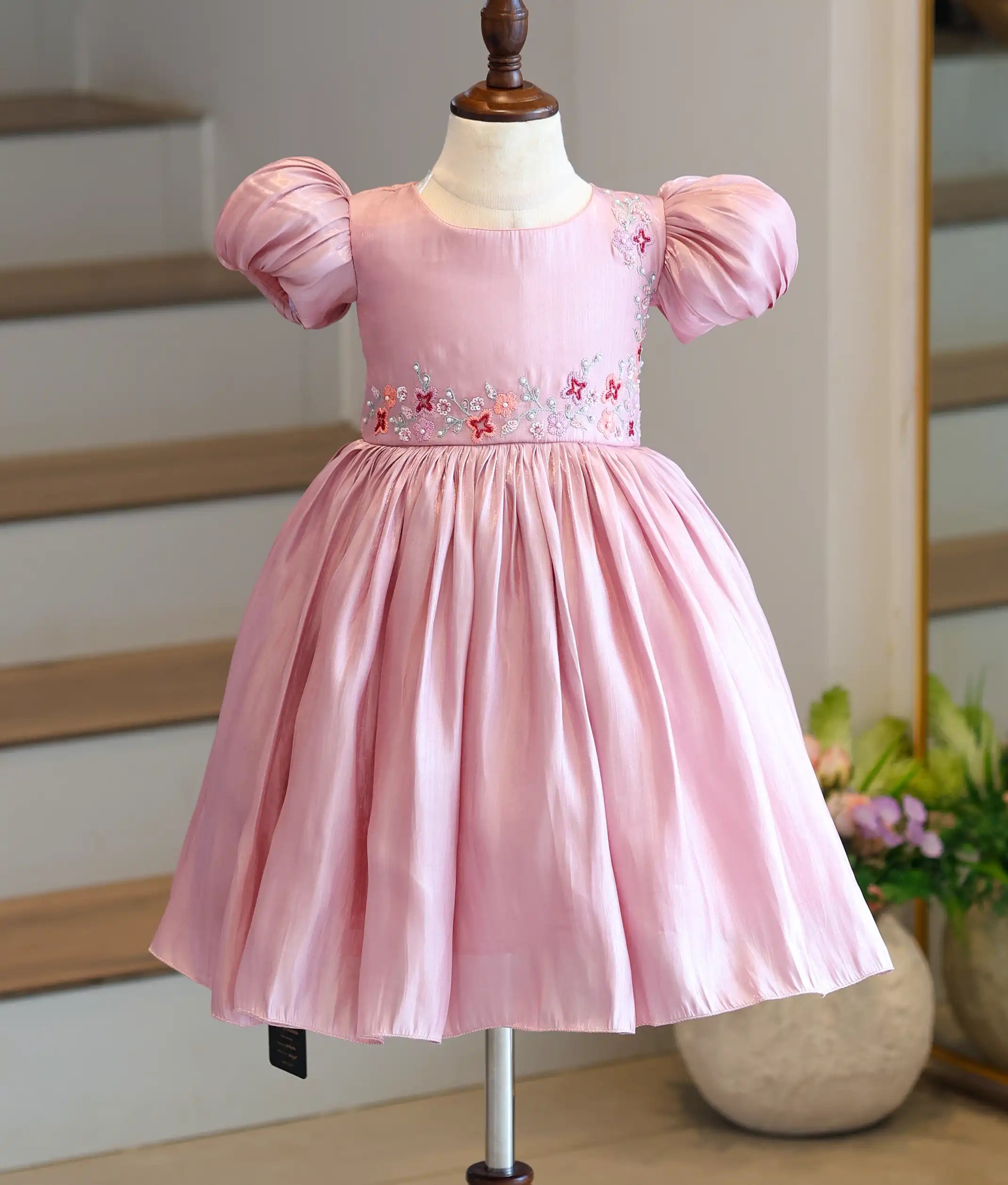 Onion Pink Laser Organza Handworked Birthday Frock For Baby Girl [Ready To Ship: 6248]