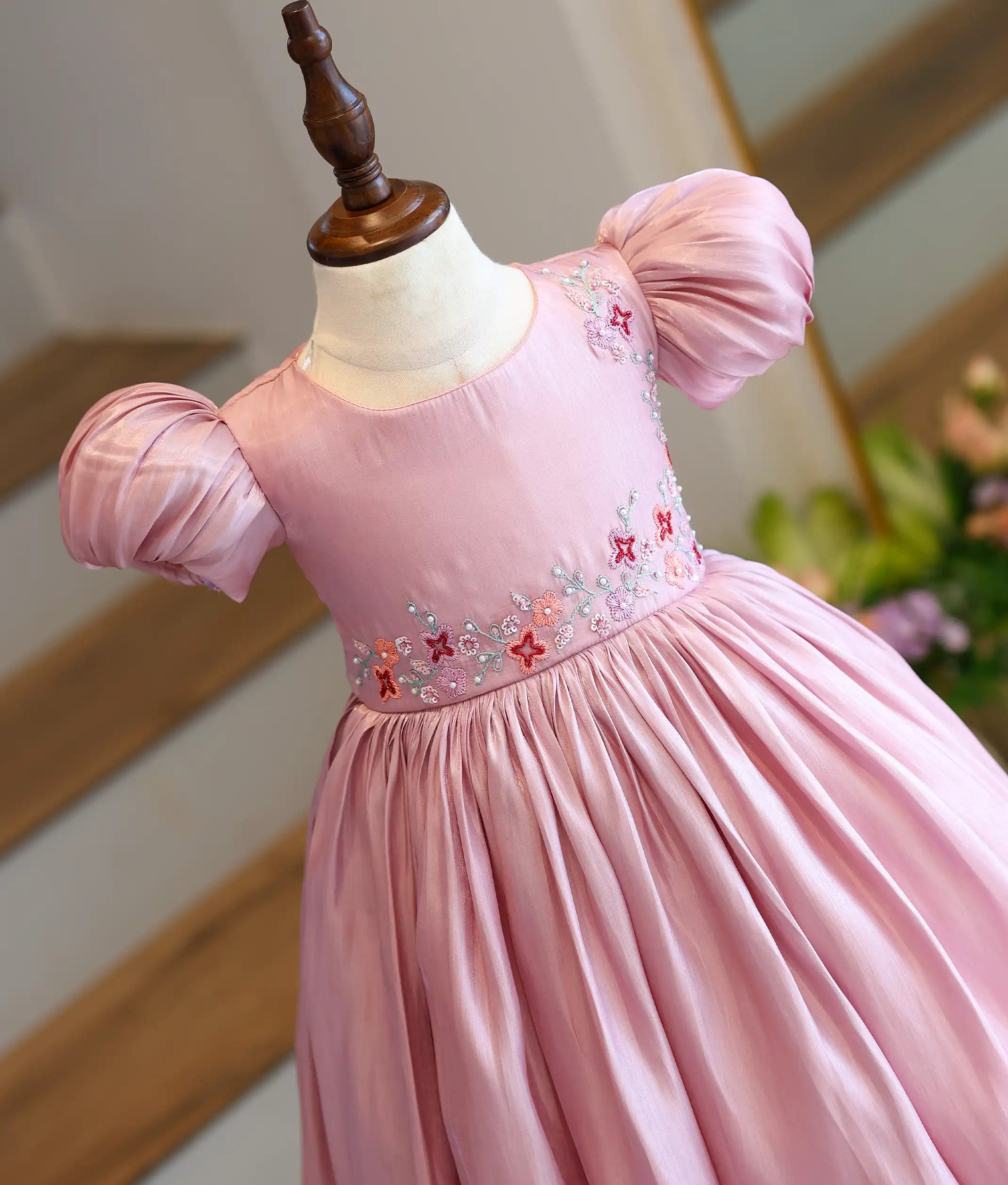 Onion Pink Laser Organza Handworked Birthday Frock For Baby Girl [Ready To Ship: 6248]