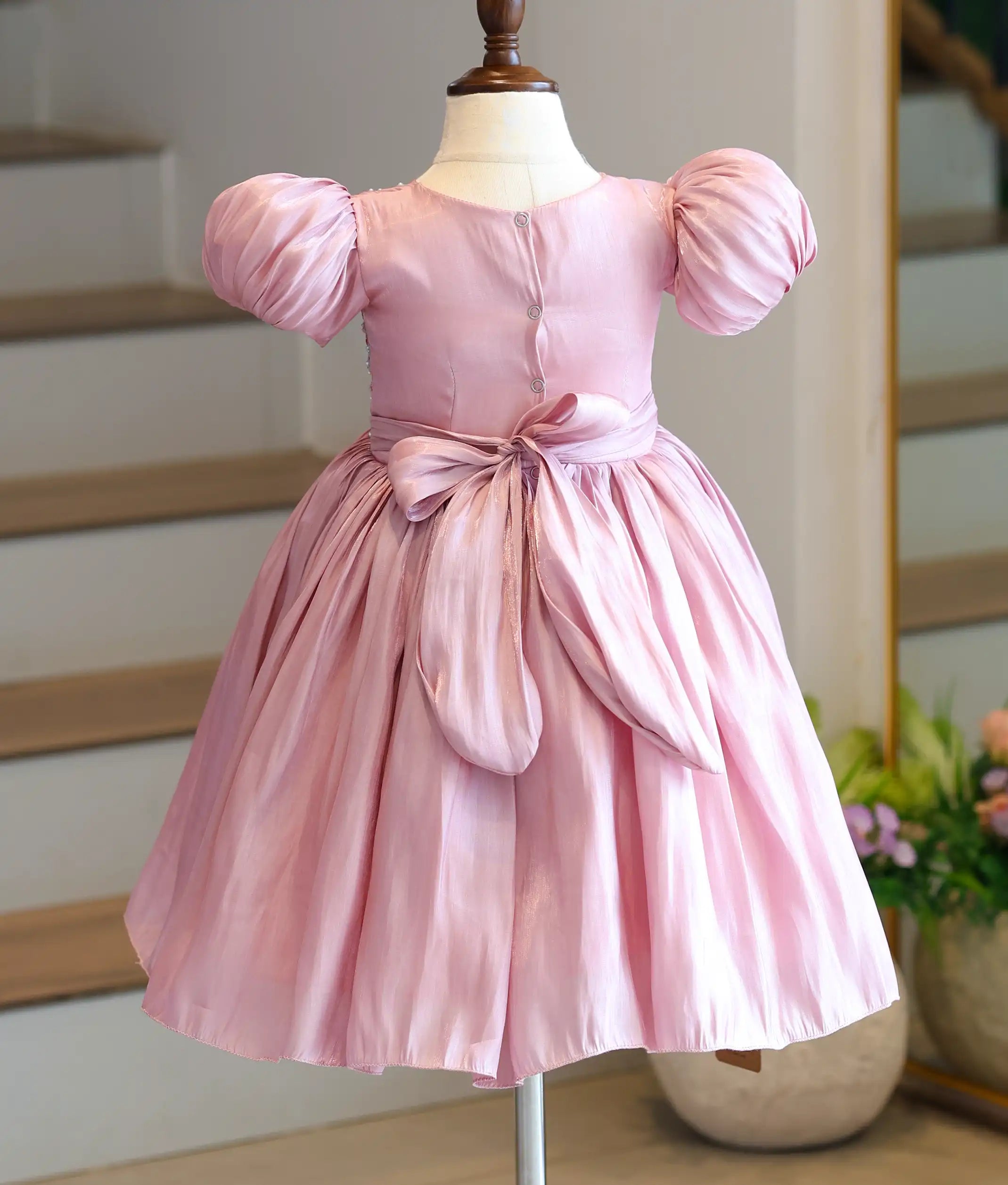Onion Pink Laser Organza Handworked Birthday Frock For Baby Girl [6248]