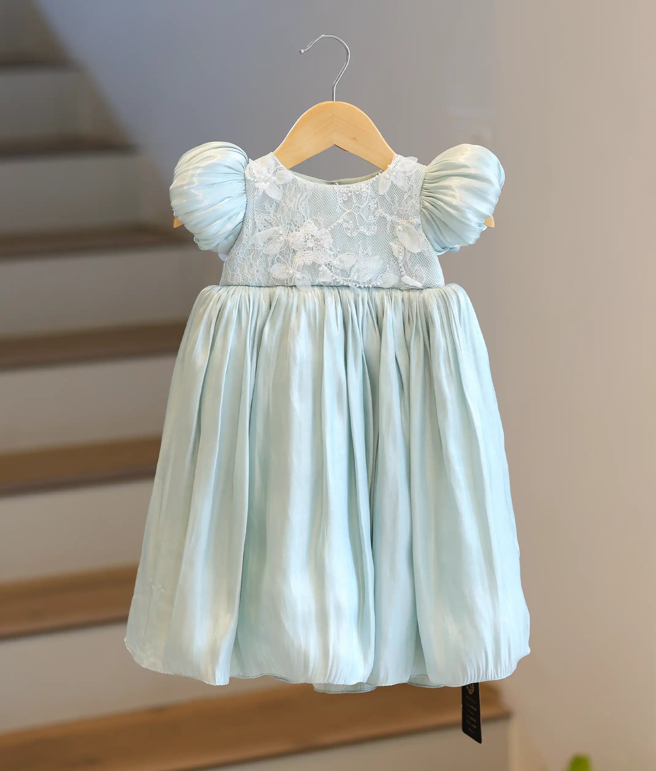 Pastel Green Laser Organza Birthday Gown For Baby Girl [Ready To Ship: 6249]