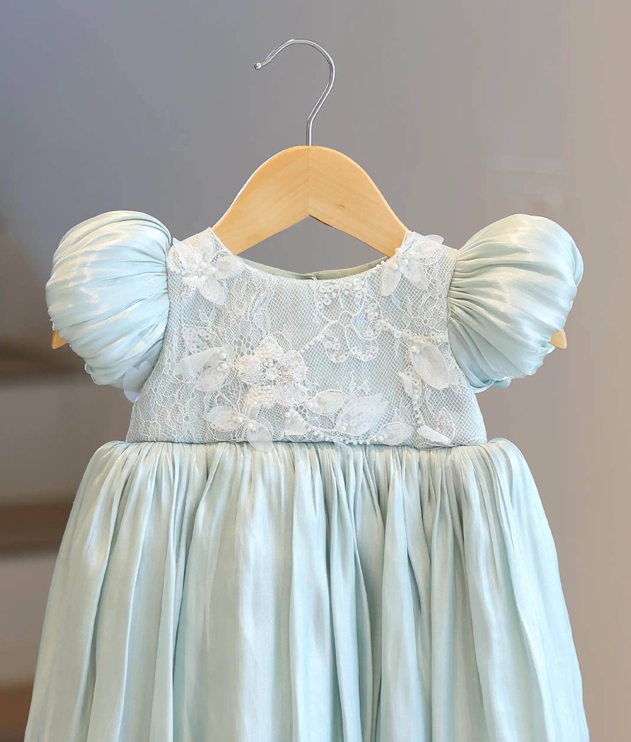 Pastel Green Laser Organza Birthday Gown For Baby Girl [Ready To Ship: 6249]