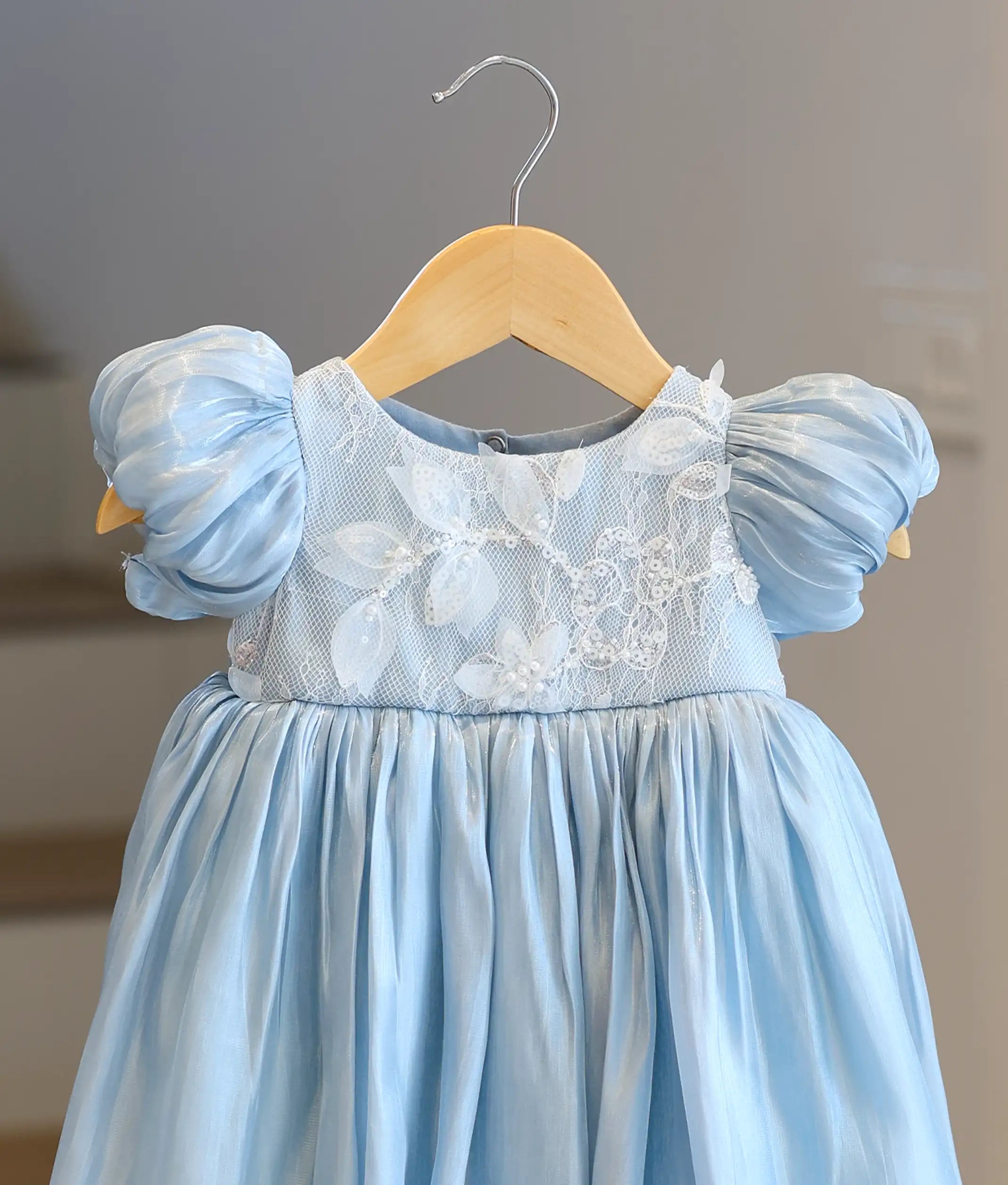 Sky Blue Laser Organza Birthday Gown For Baby Girl [Ready To Ship: 6252]