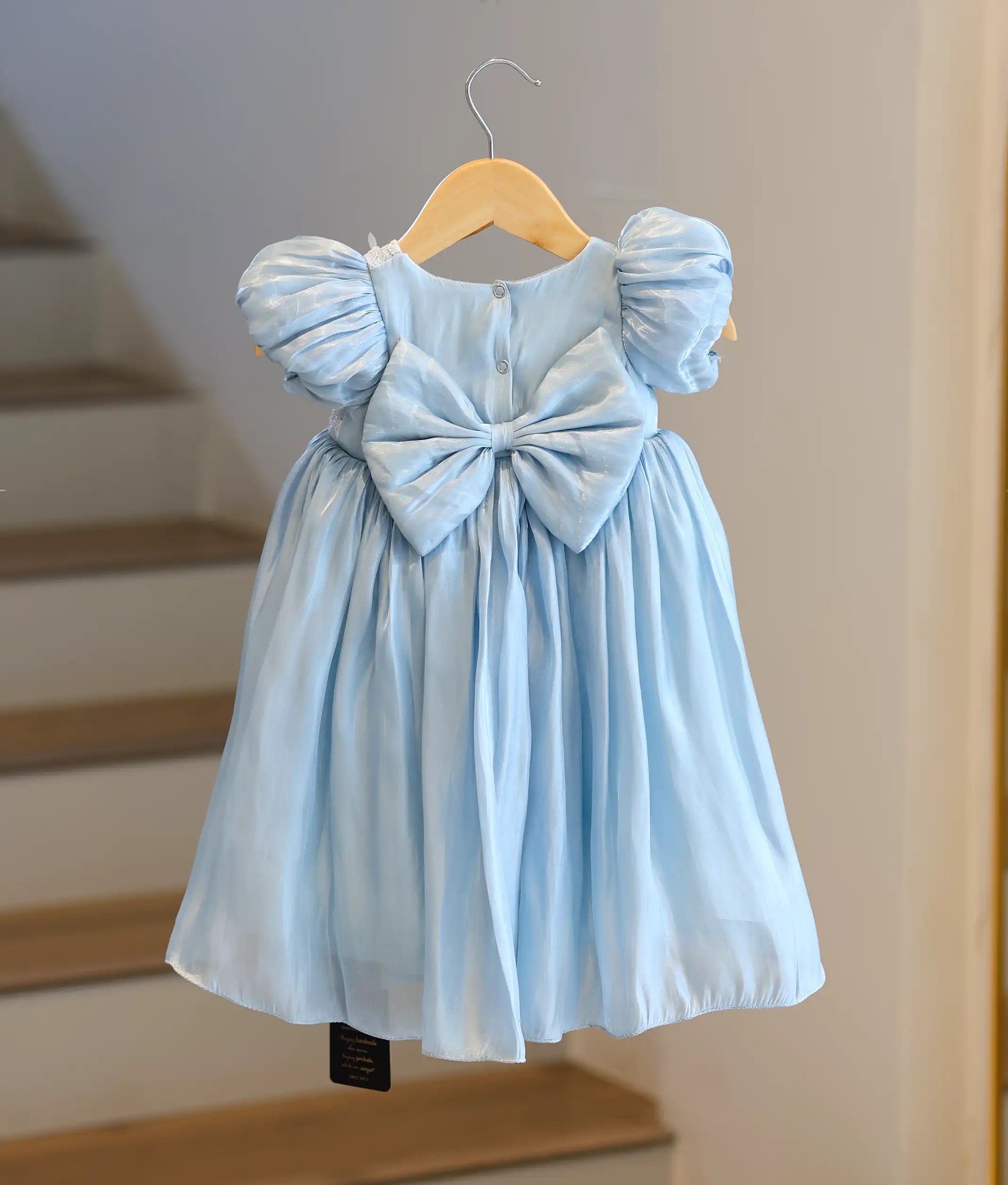 Sky Blue Laser Organza Birthday Gown For Baby Girl [6252]