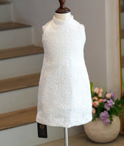 Off-White Work Material Textured A-Line Frock For Baby Girl [Ready To Ship: 6253]