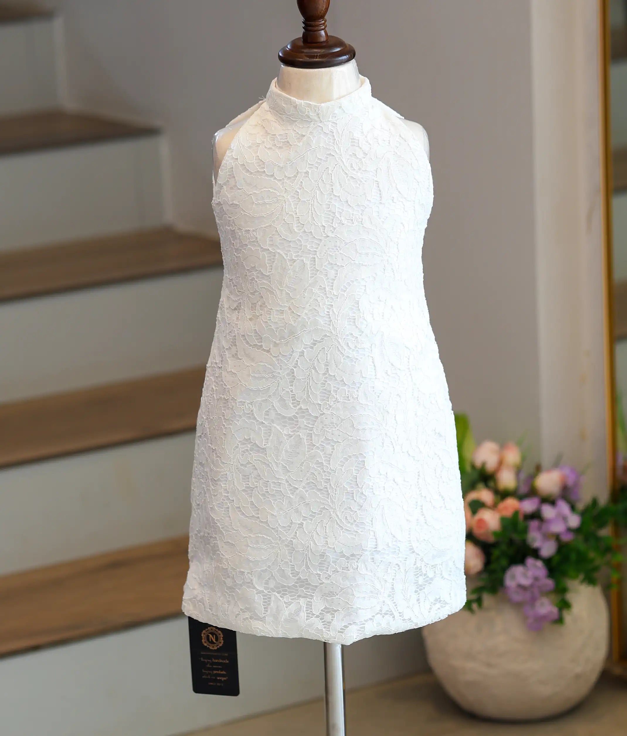 Off-White Work Material Textured A-Line Frock For Baby Girl [Ready To Ship: 6253]
