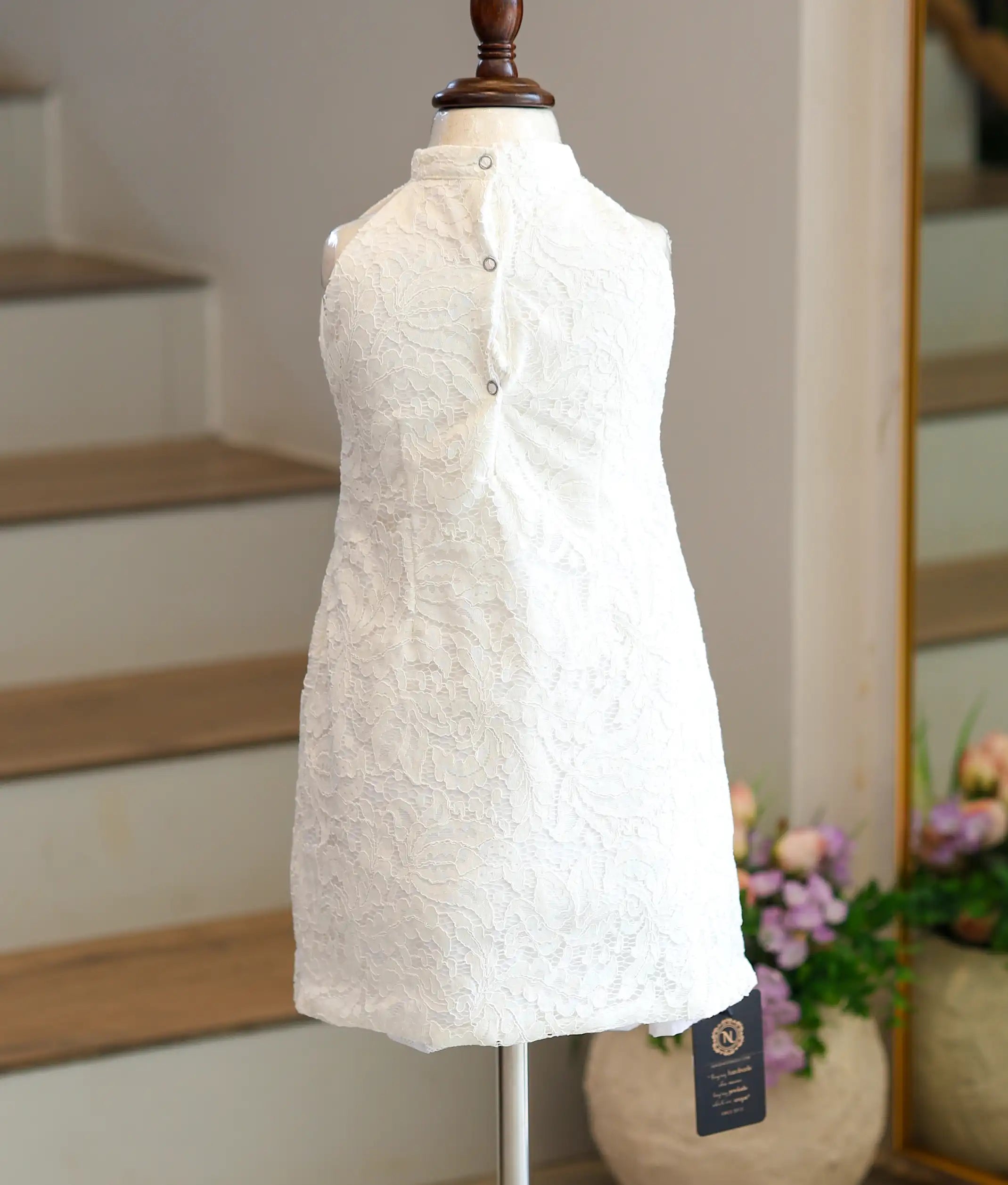 Off-White Work Material Textured A-Line Frock For Baby Girl [Ready To Ship: 6253]