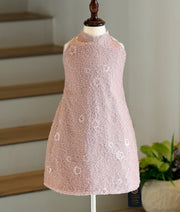 Dusty Pink Embroidery Work Material A-Line Frock for Baby Girl [6254]