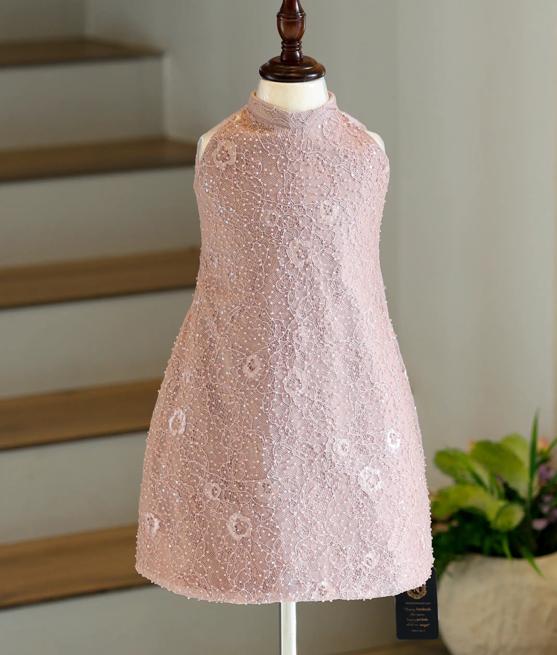 Dusty Pink Embroidery Work Material A-Line Frock for Baby Girl [6254]