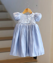 Pastel Blue Laser Organza Birthday Gown For Baby Girl [6259]