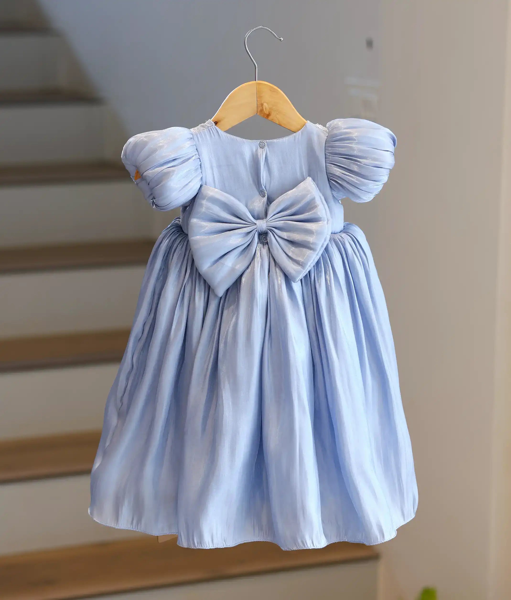 Pastel Blue Laser Organza Birthday Gown For Baby Girl [6259]