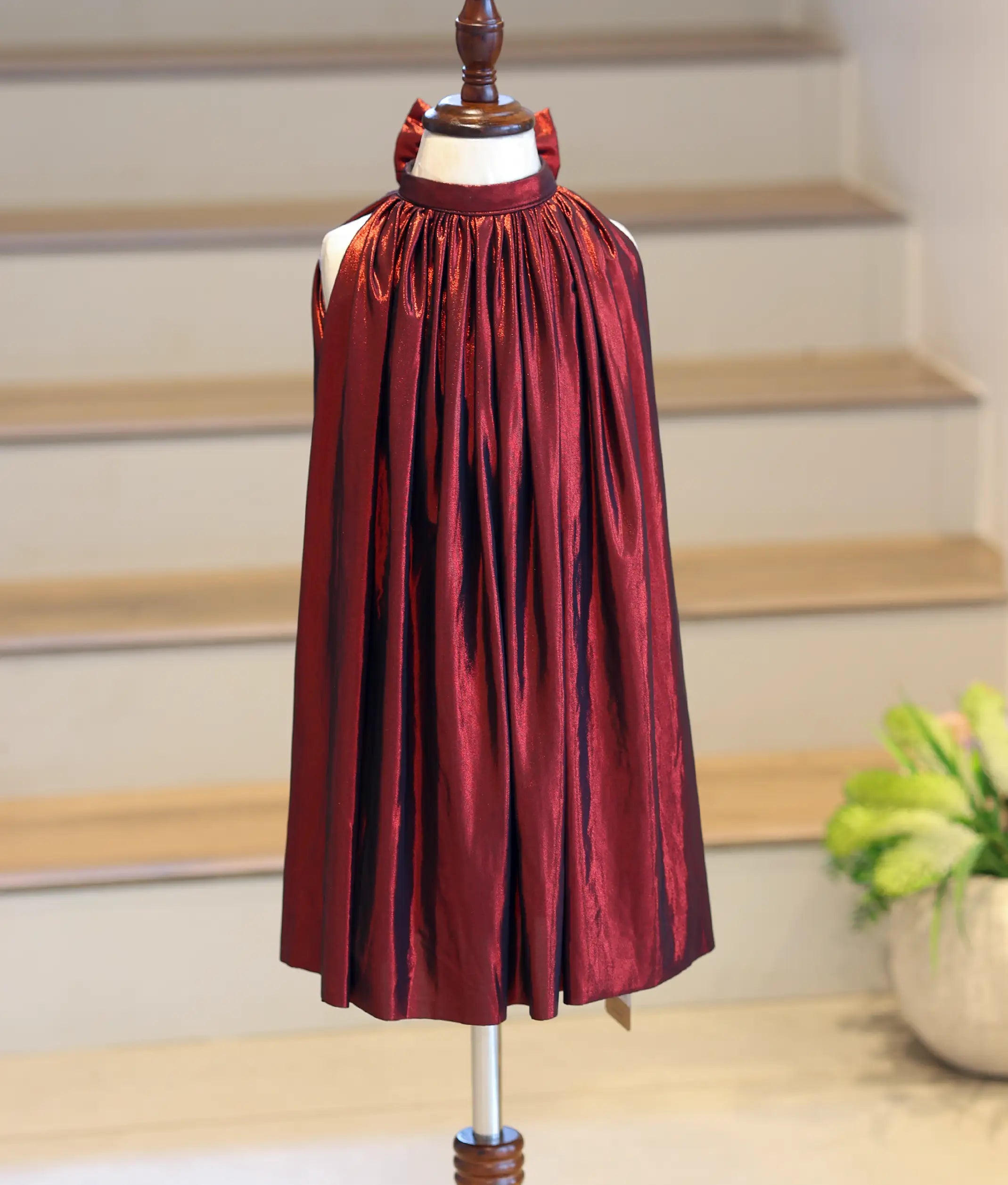 Wine Red Shimmer Lycra A-Line Frock for Baby Girl [6261]
