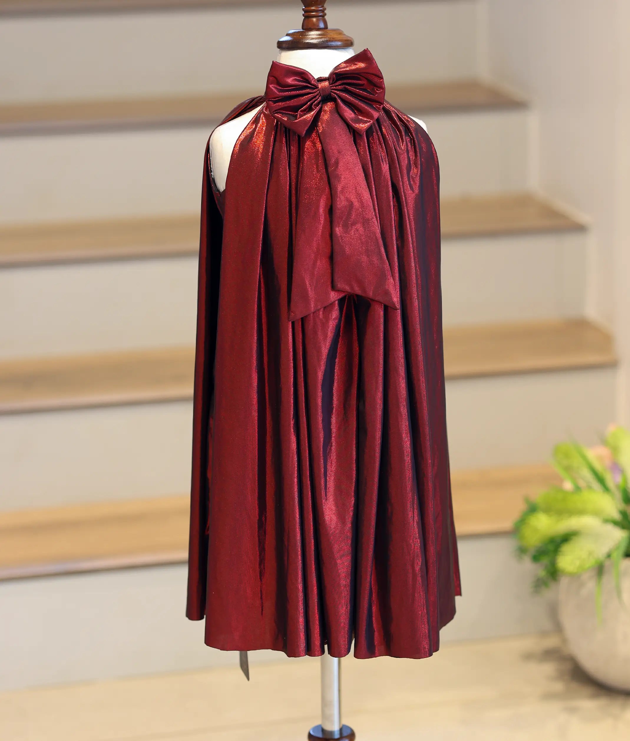 Wine Red Shimmer Lycra A-Line Frock for Baby Girl [6261]