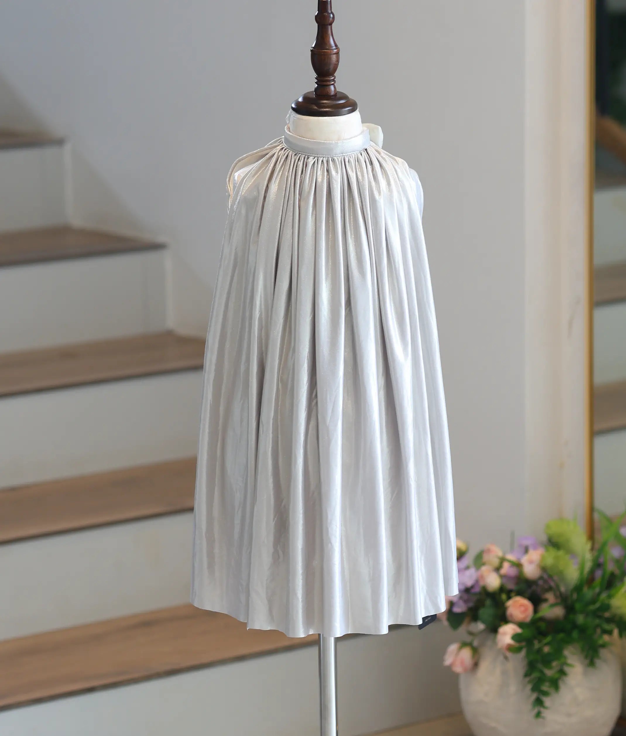 Silver Shimmer Lycra A-Line Frock for Baby Girl [6262]
