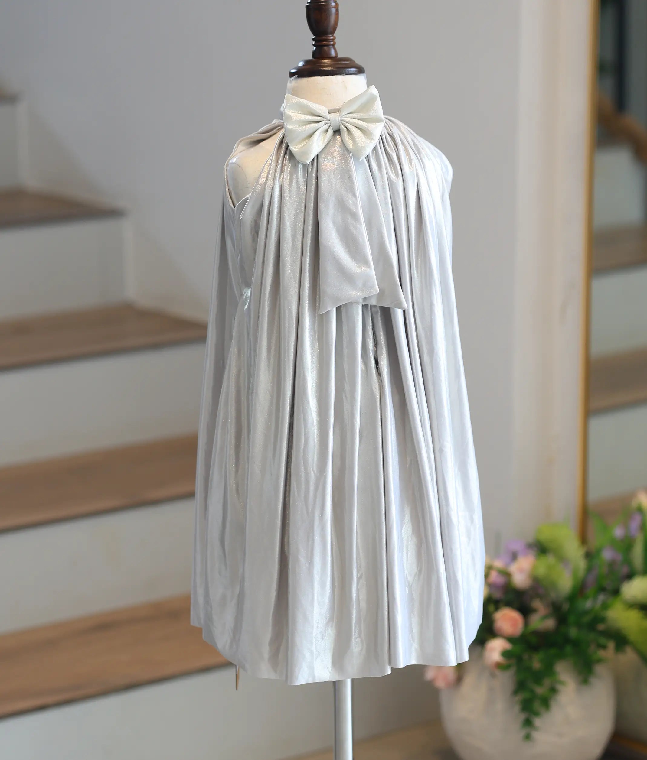 Silver Shimmer Lycra A-Line Frock for Baby Girl [6262]