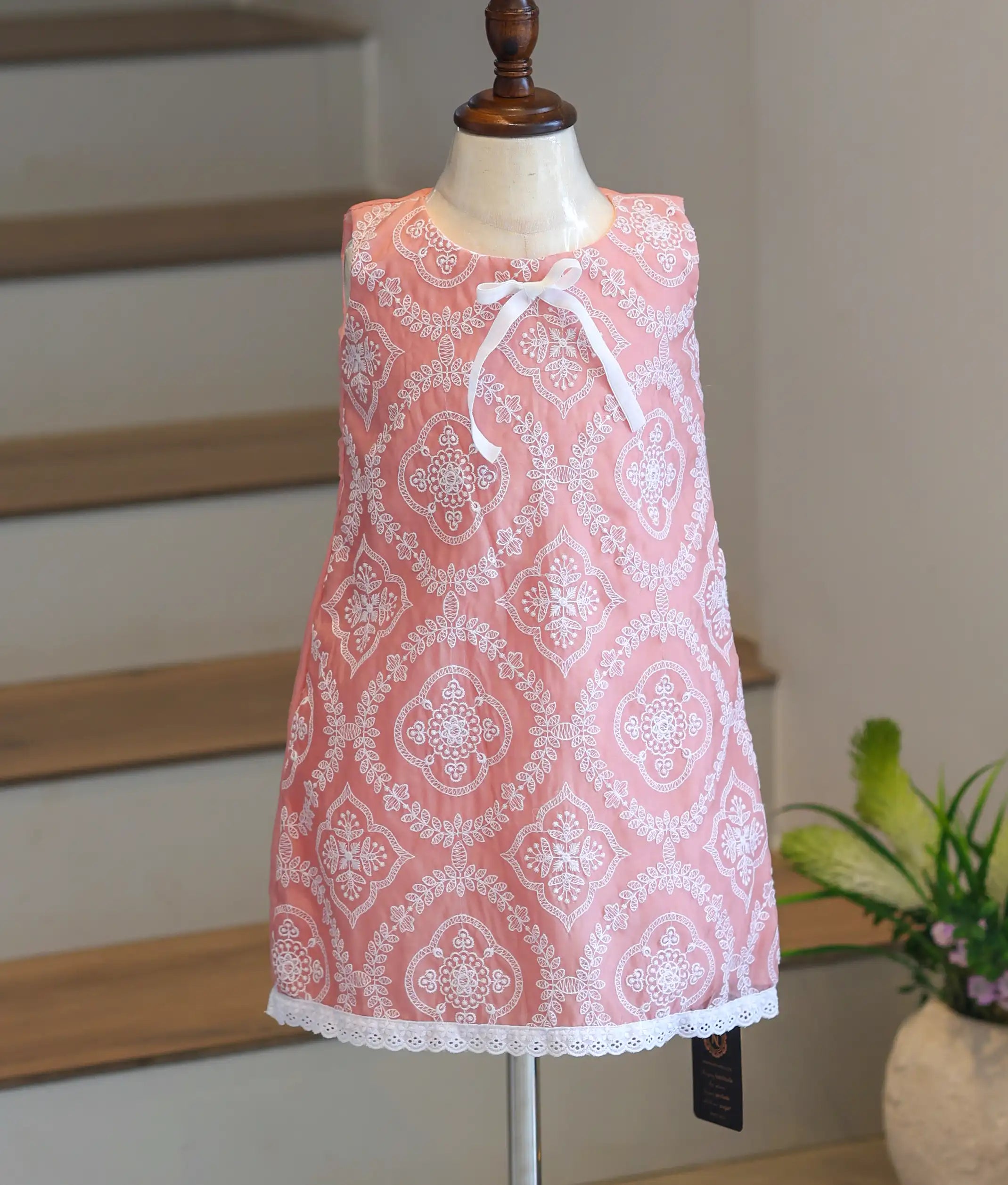 Onion Pink Organza Embroidered A-Line Frock for Baby Girl [6263]