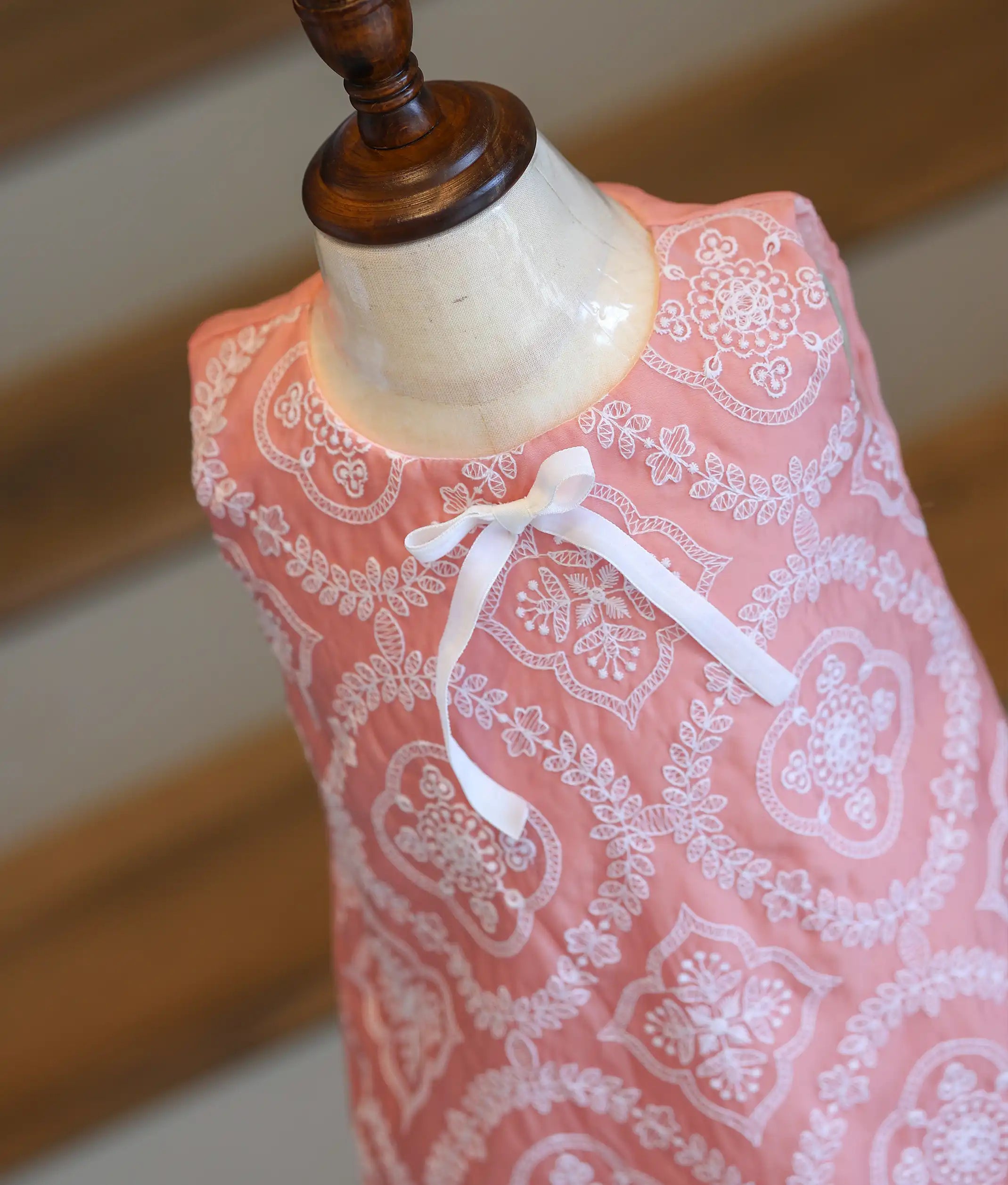Onion Pink Organza Embroidered A-Line Frock for Baby Girl [6263]