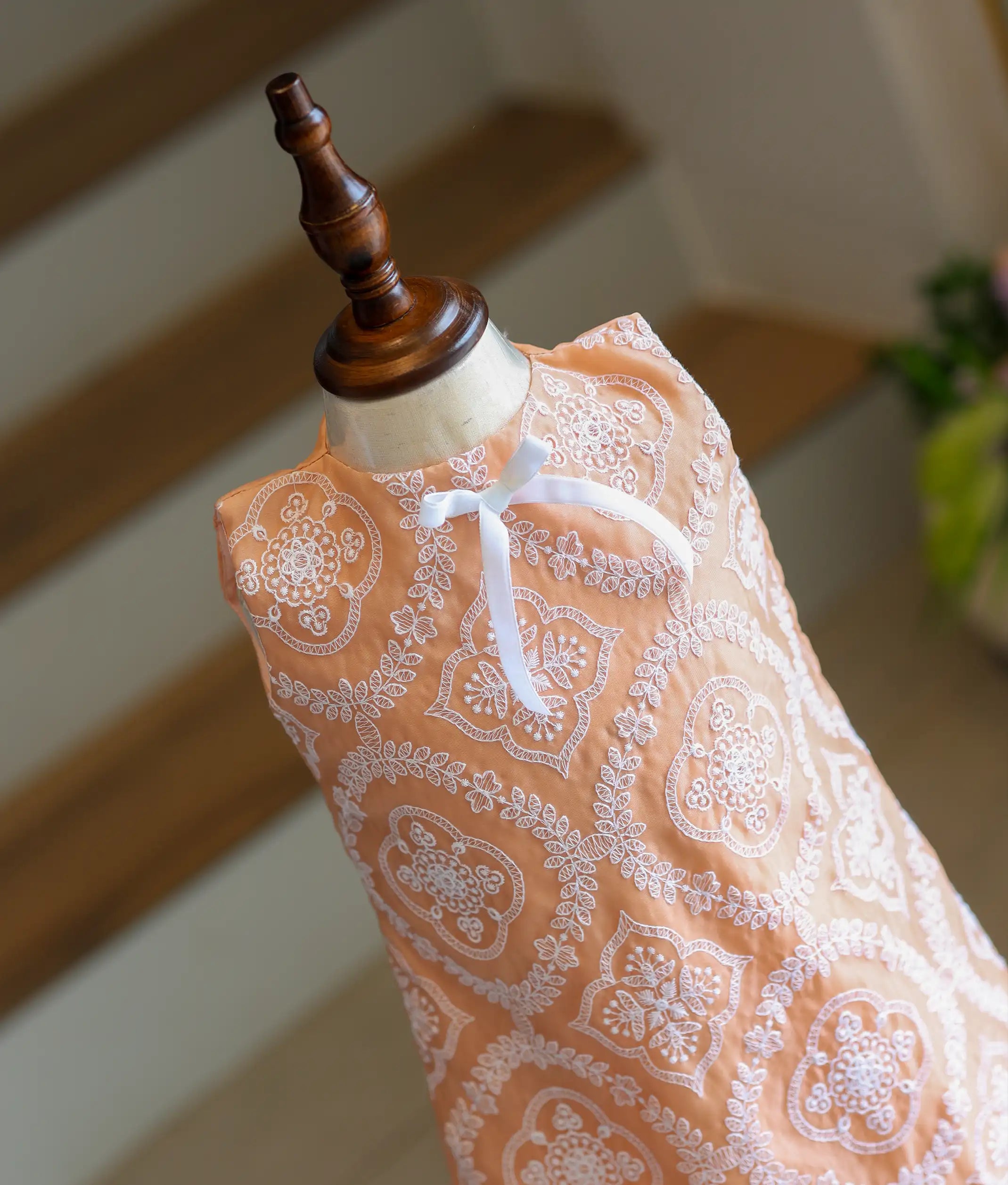 Peach Organza Embroidered A-Line Frock for Baby Girl [6264]
