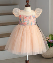Powder Peach Floral Work Material Birthday Frock for Baby Girl [6266]