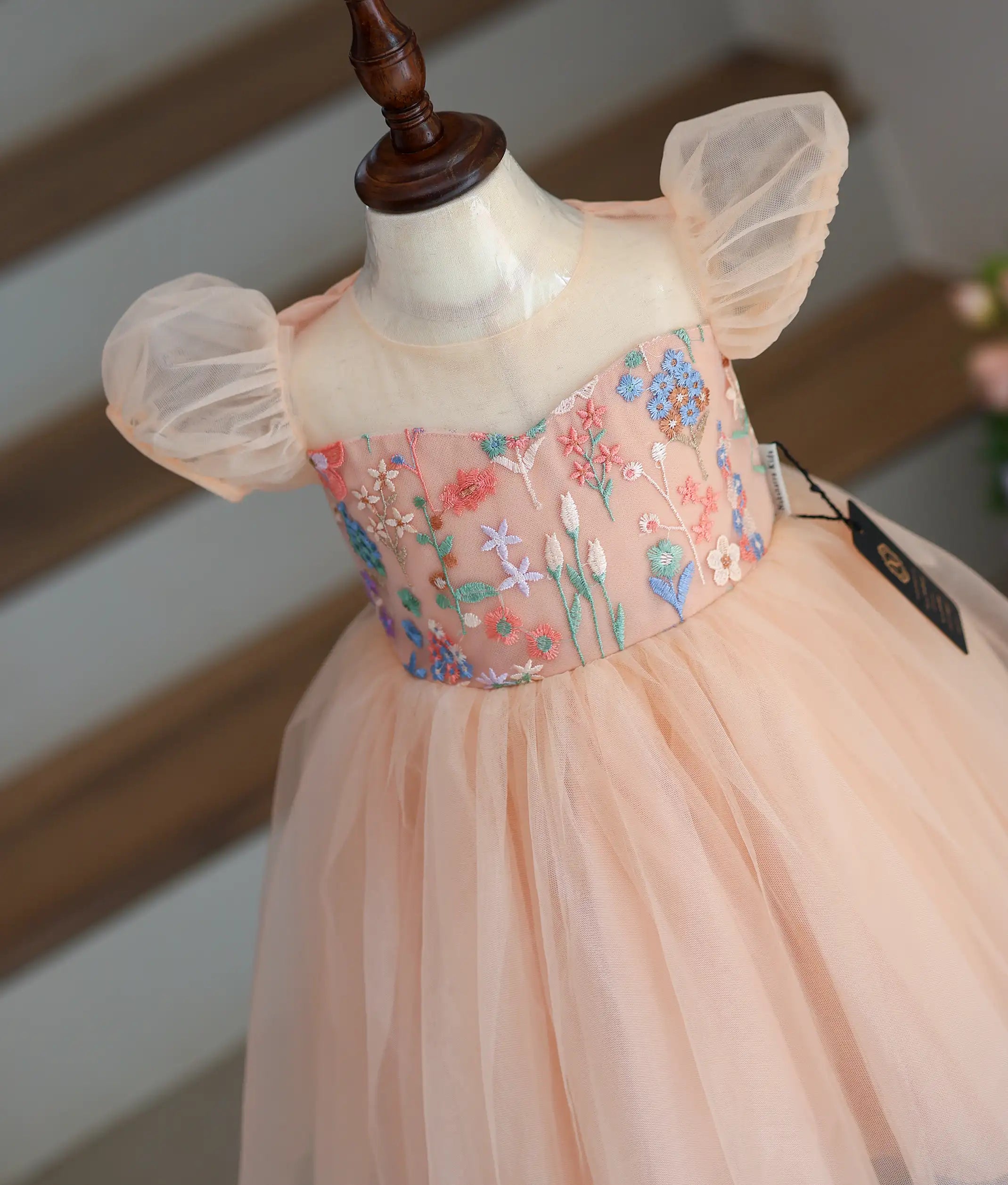 Powder Peach Floral Work Material Birthday Frock for Baby Girl [6266]