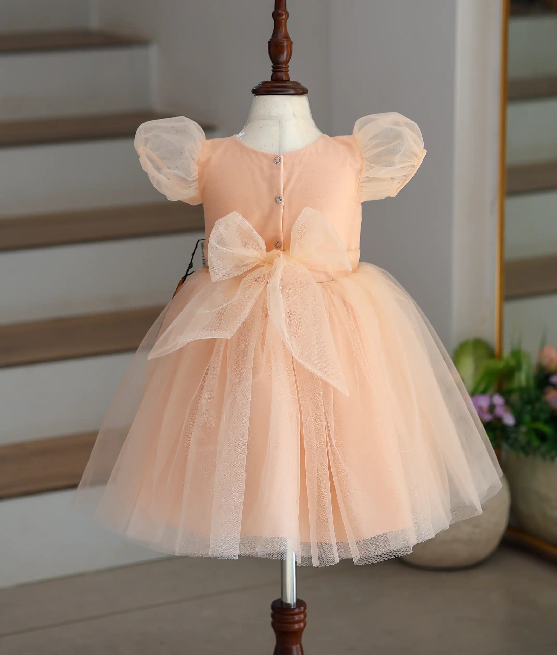 Powder Peach Floral Work Material Birthday Frock for Baby Girl [6266]