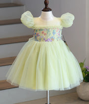 Pastel Green Floral Work Material Birthday Frock for Baby Girl [6267]