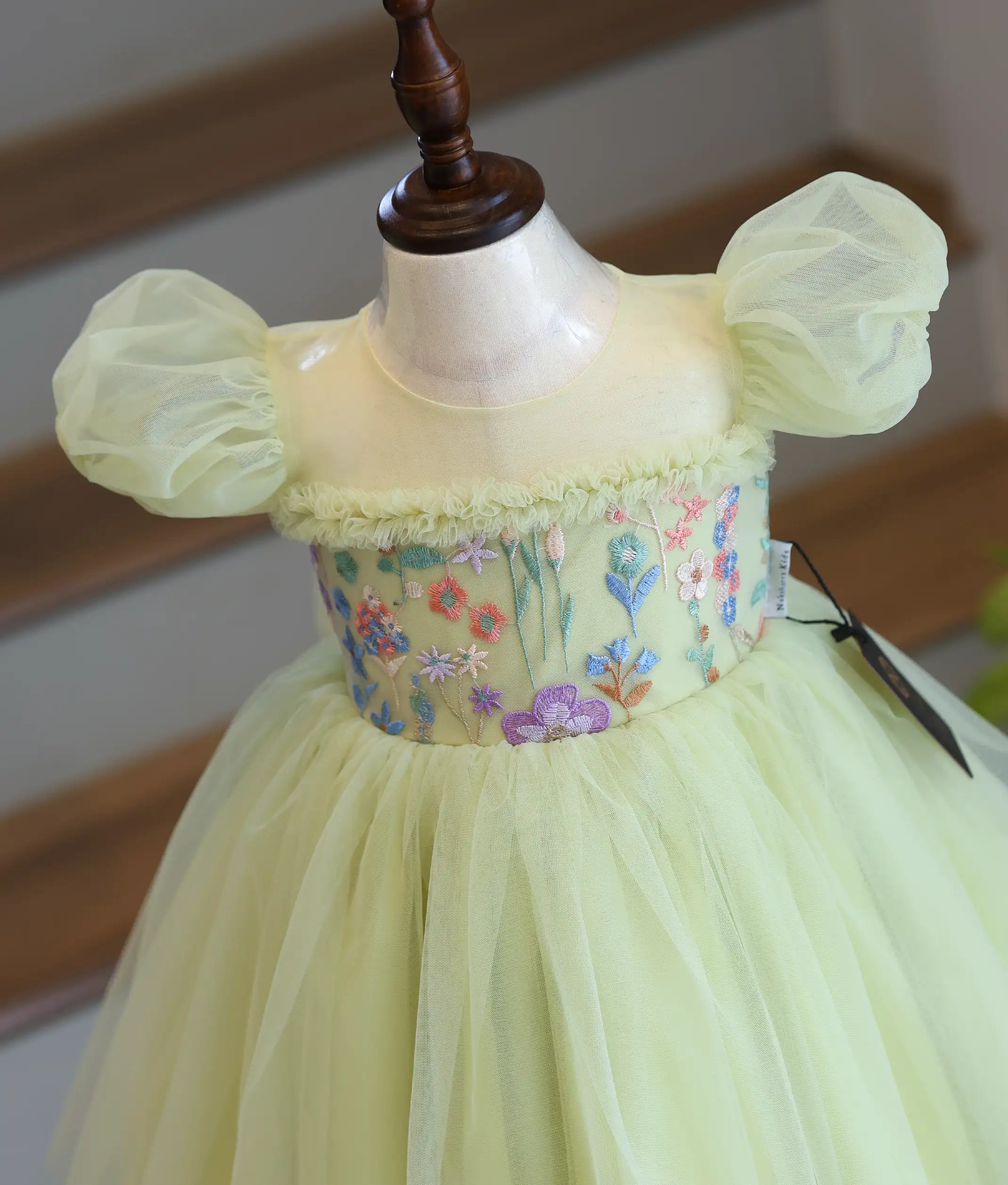 Pastel Green Floral Work Material Birthday Frock for Baby Girl [6267]