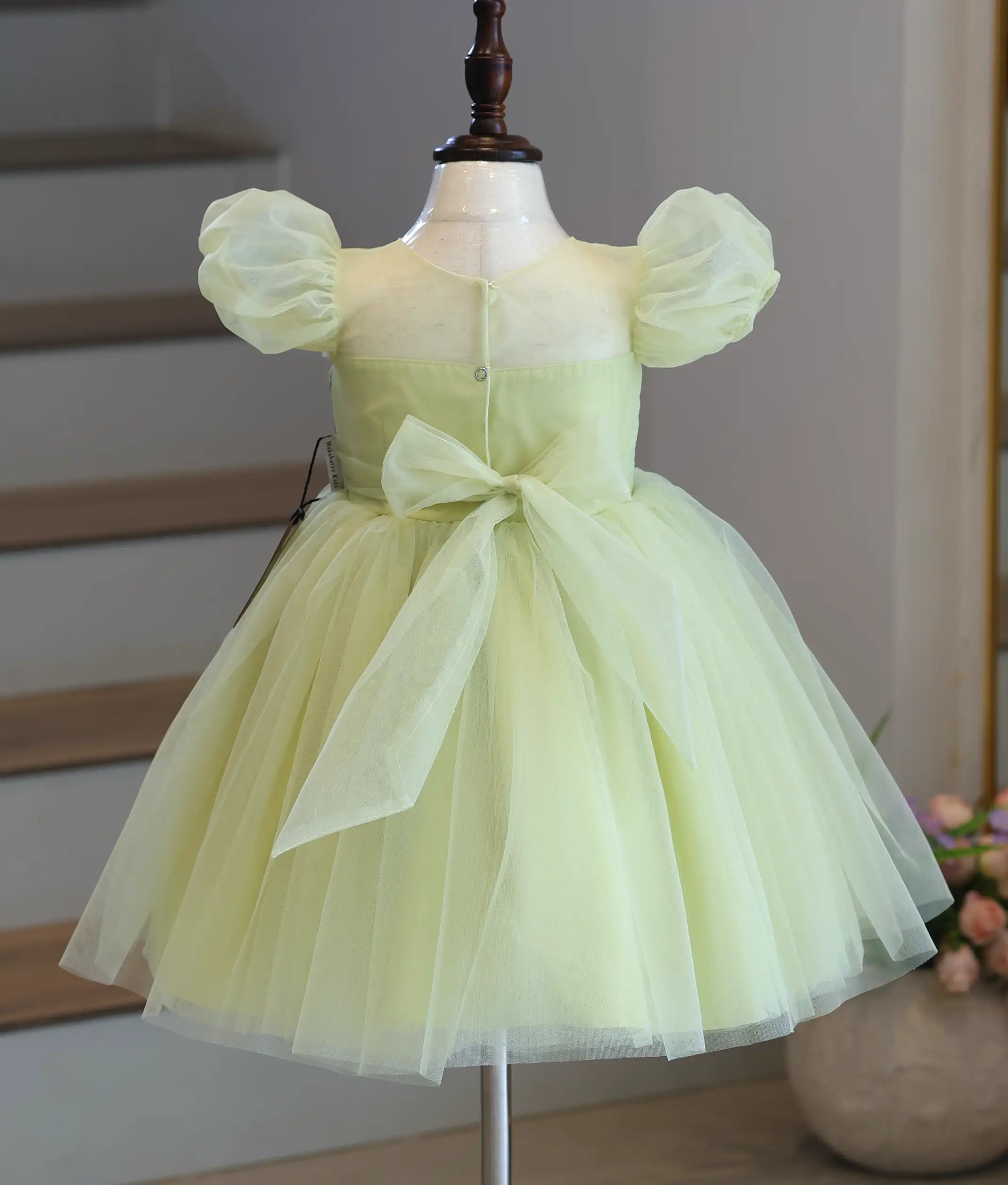 Pastel Green Floral Work Material Birthday Frock for Baby Girl [6267]