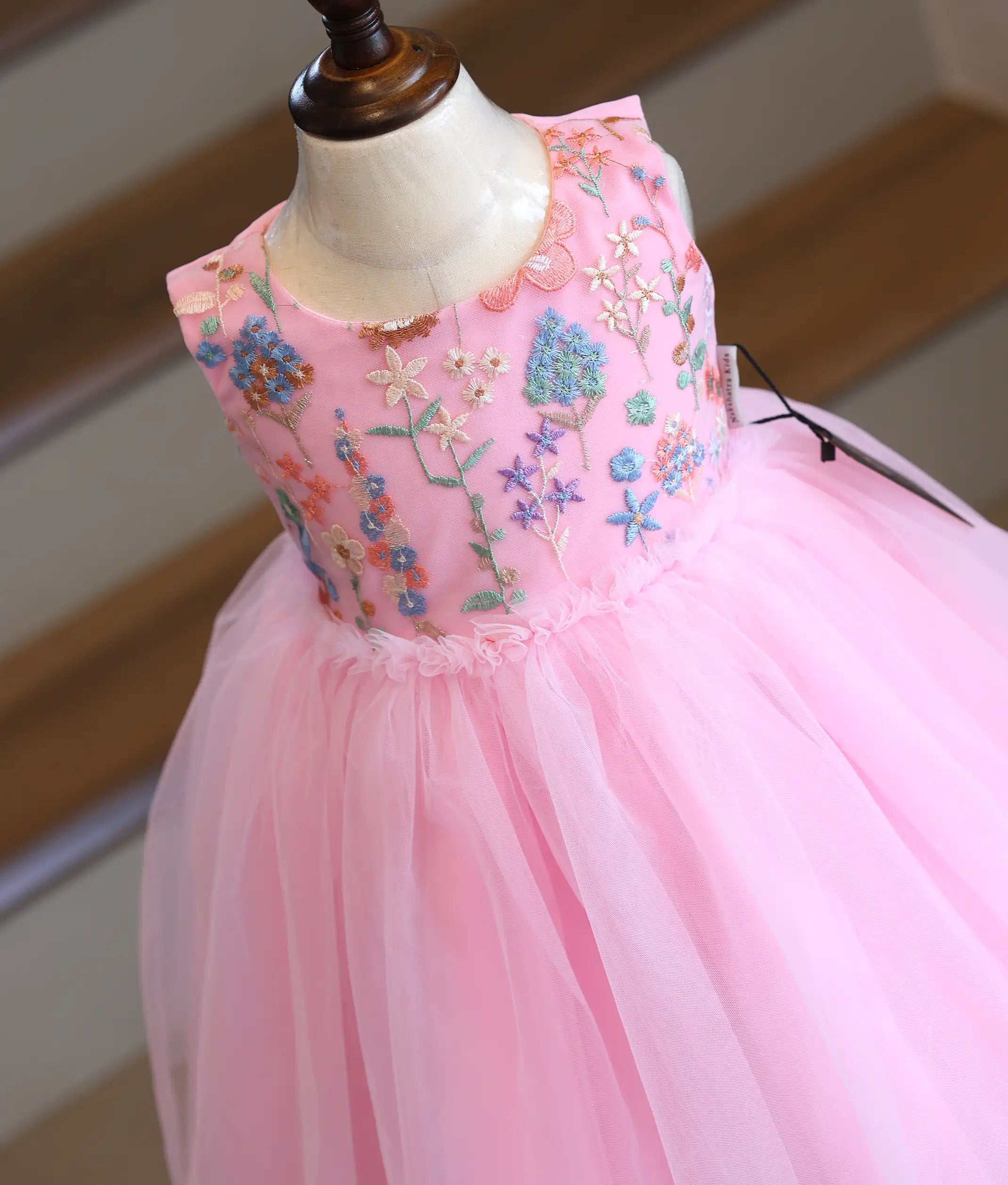 Baby Pink Floral Work Material Birthday Frock for Baby Girl [6268]