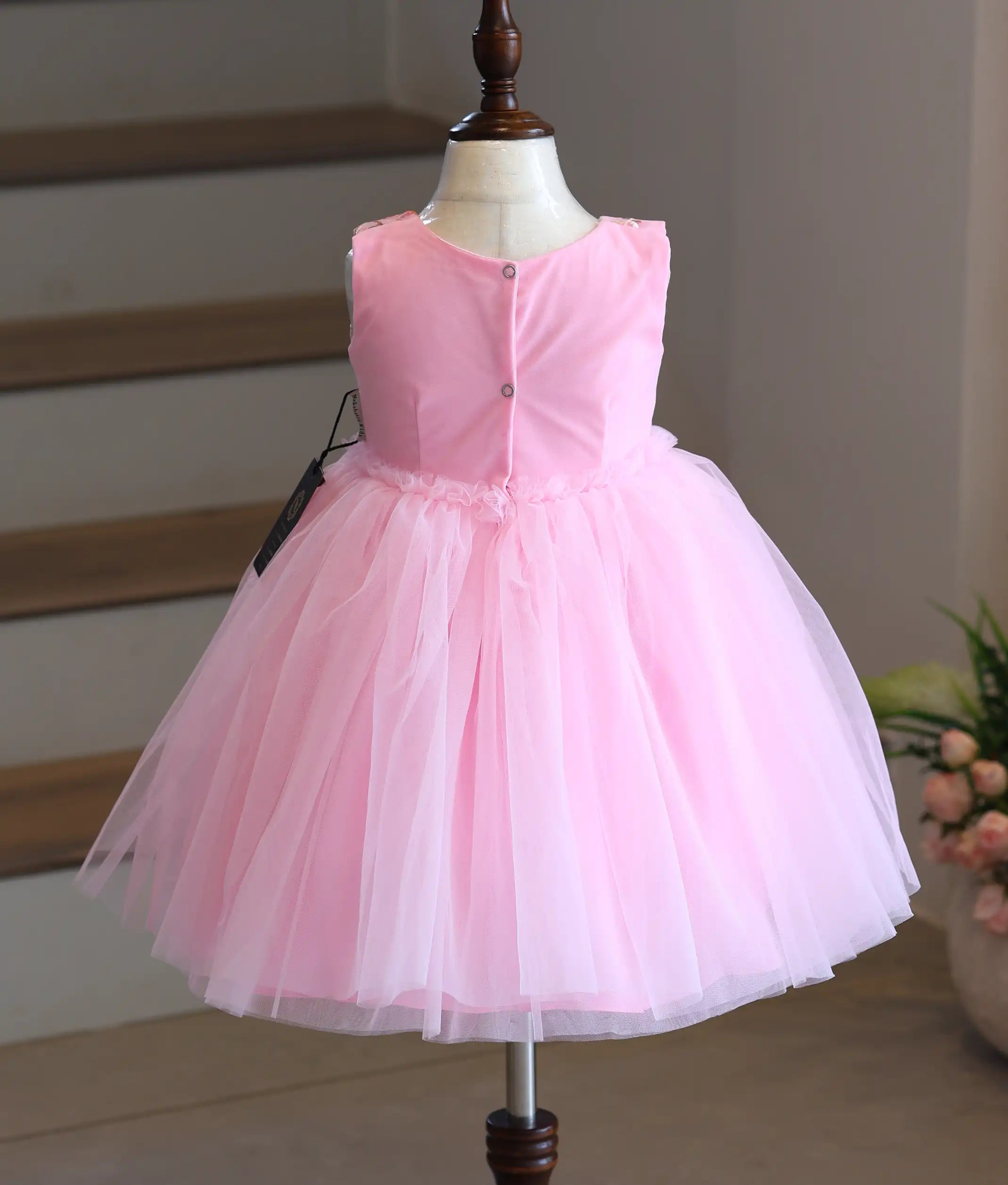 Baby Pink Floral Work Material Birthday Frock for Baby Girl [6268]