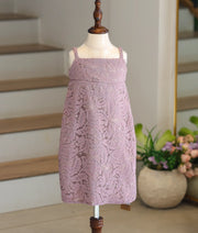Dusty Lavender Work Material Textured A-Line Frock for Baby Girl [6270]
