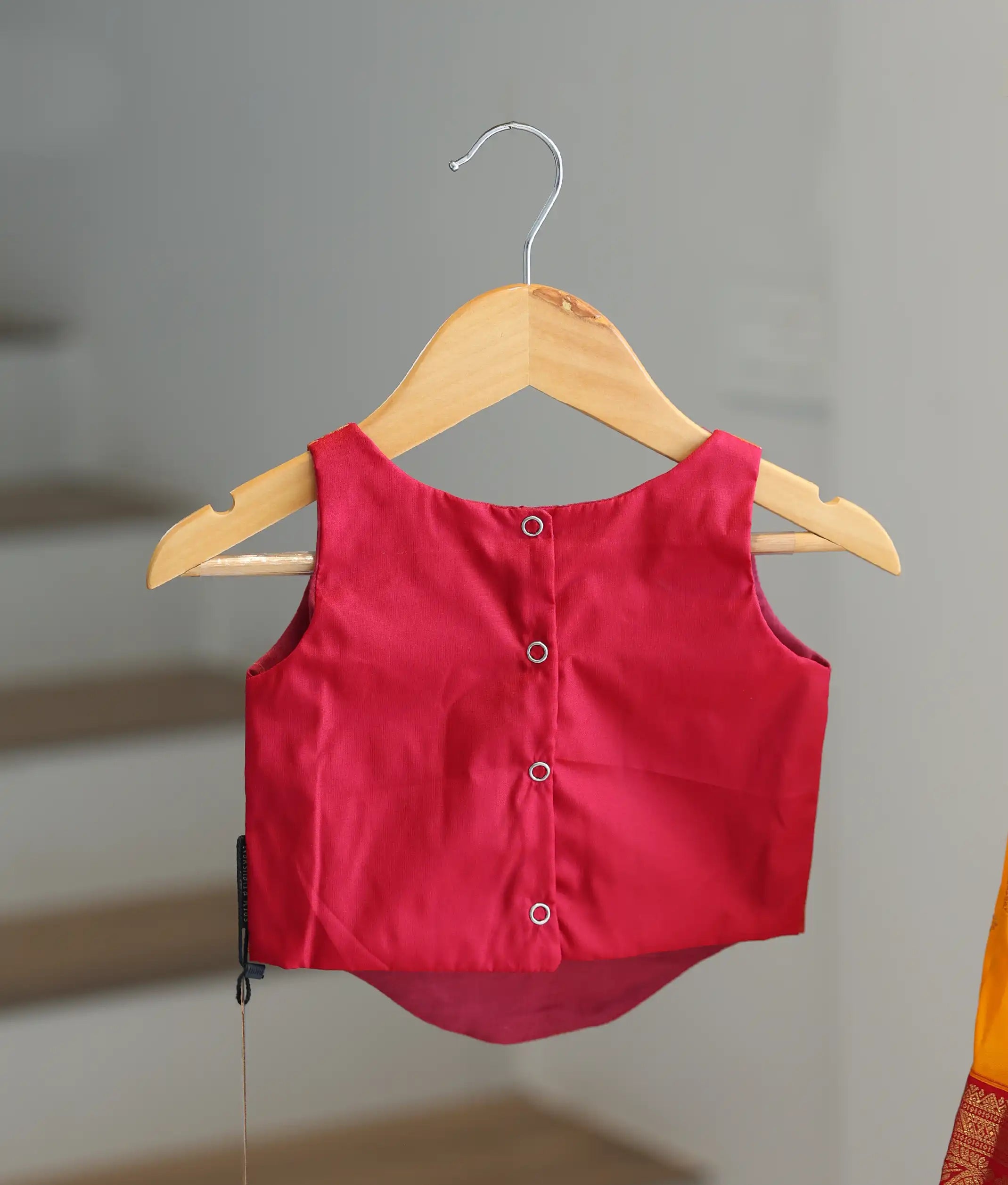 Yellow and Red Kanchipuram Silk Skirt and Top for Baby Girl [6271]