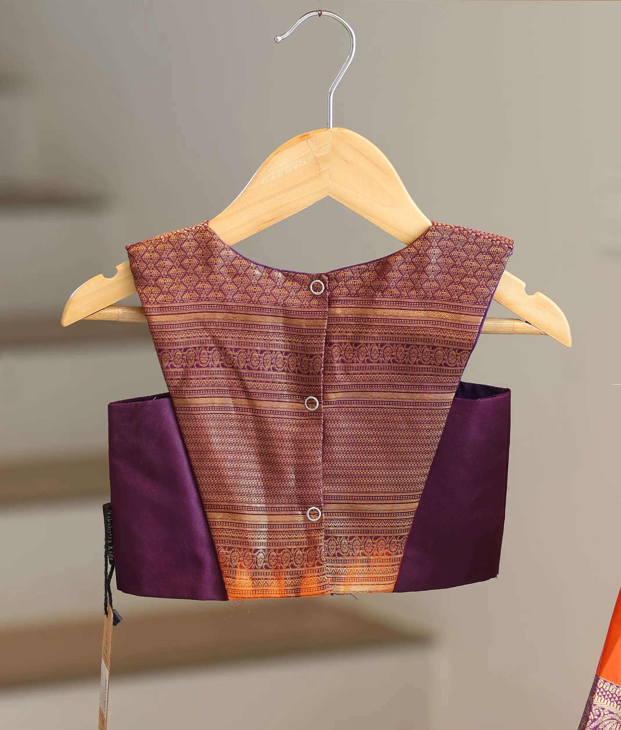 Orange and Violet Kanchipuram Silk Skirt and Top for Baby Girl [6272A]